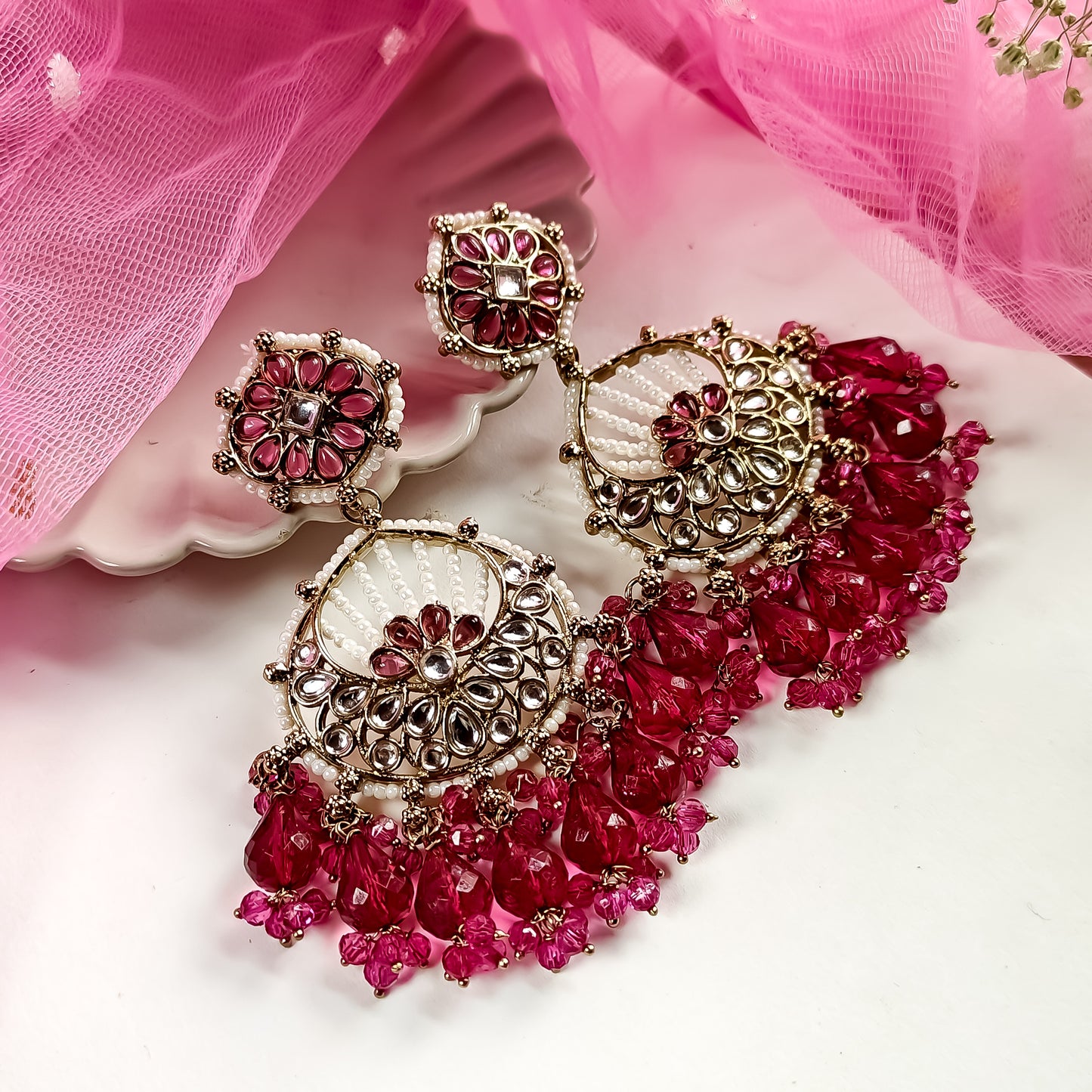 Kesar Chandbali Earrings Wine