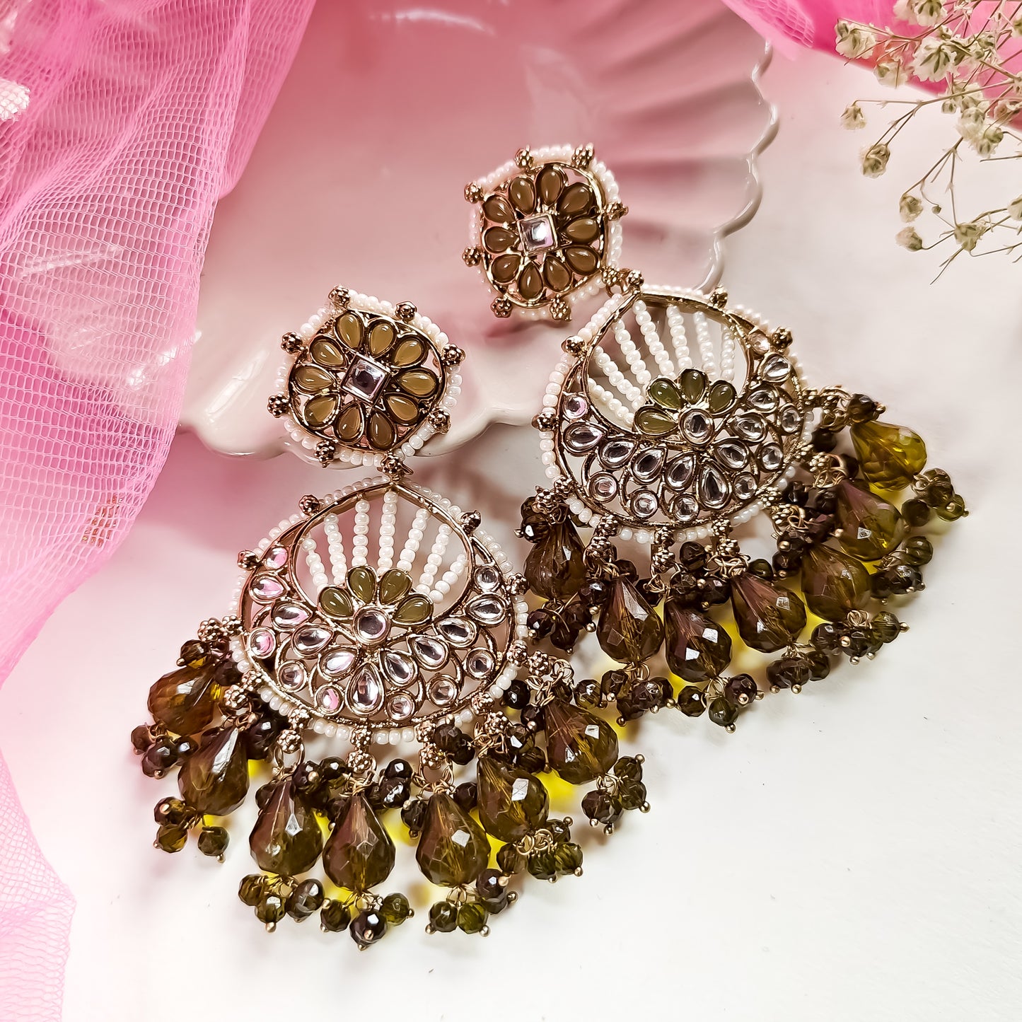 Kesar Chandbali Earrings Mehendi Green