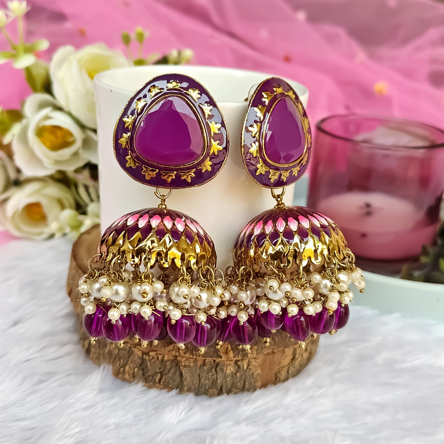 INAYAT MEENAKARI JHUMKA EARRING - PURPLE