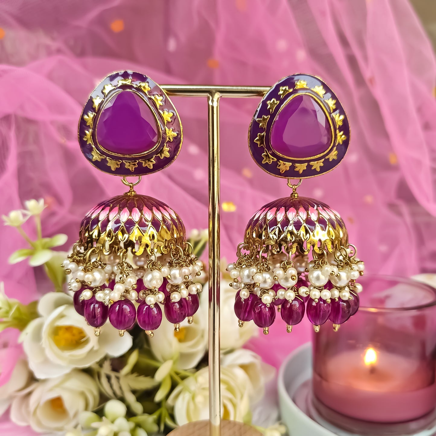 INAYAT MEENAKARI JHUMKA EARRING - PURPLE