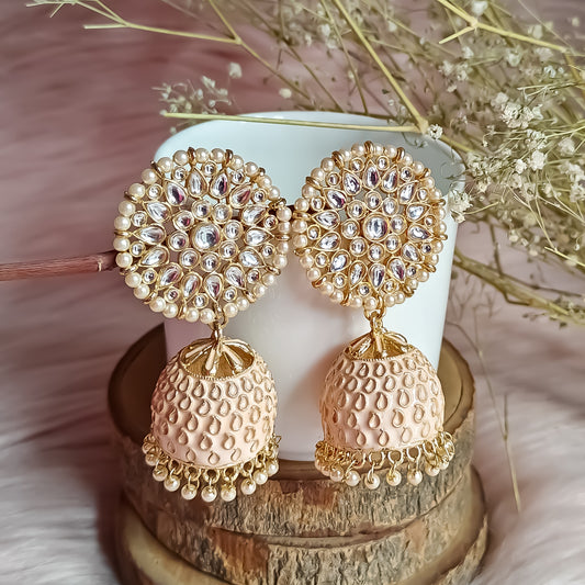 Kundan Meenakari Jhumka Earrings - Peach