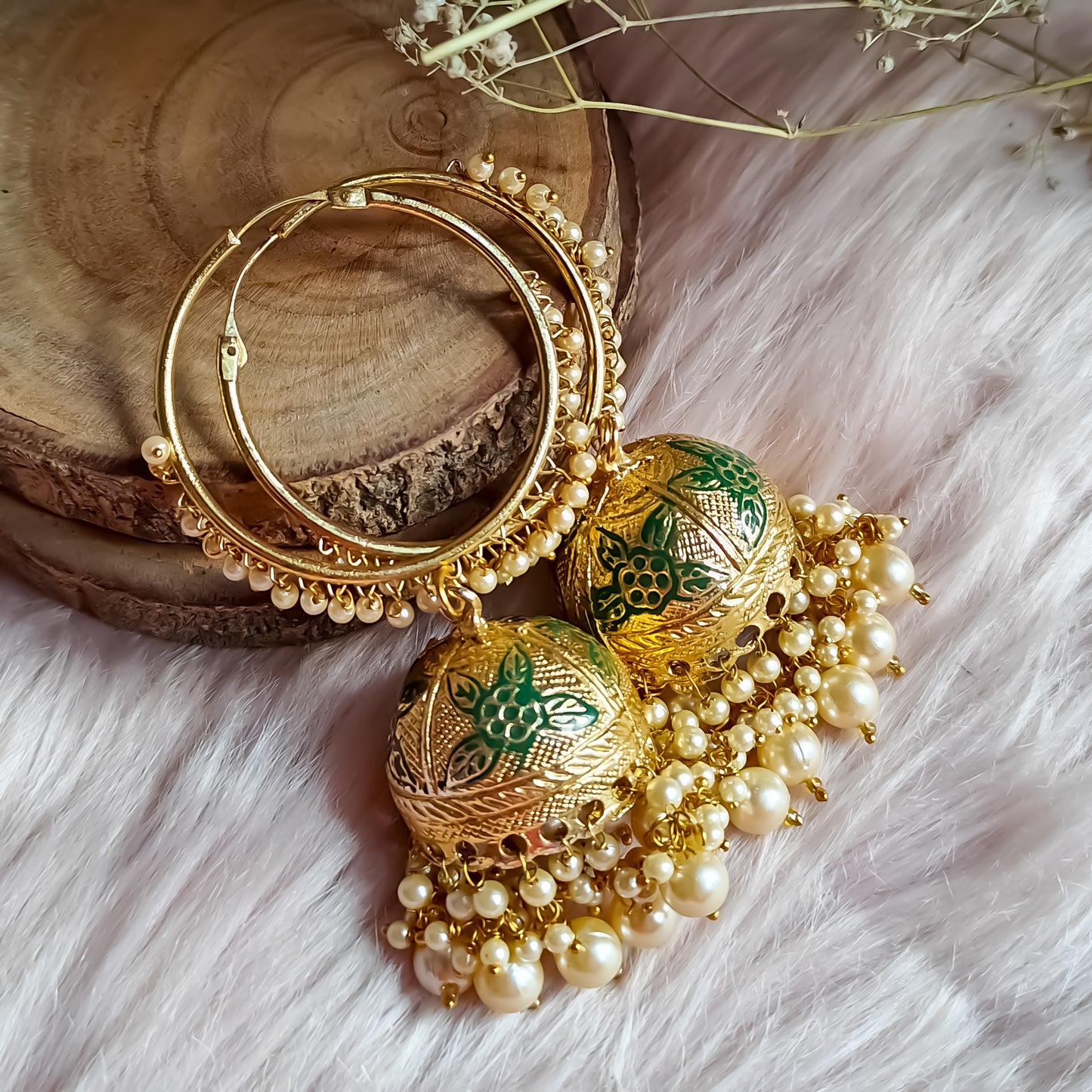 Yamini Bali Meenakari Jhumka Earrings - Green