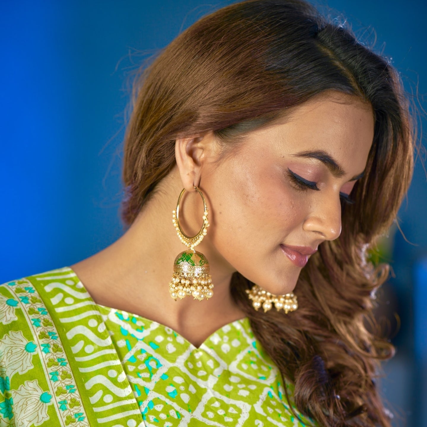 Yamini Bali Meenakari Jhumka Earrings - Green
