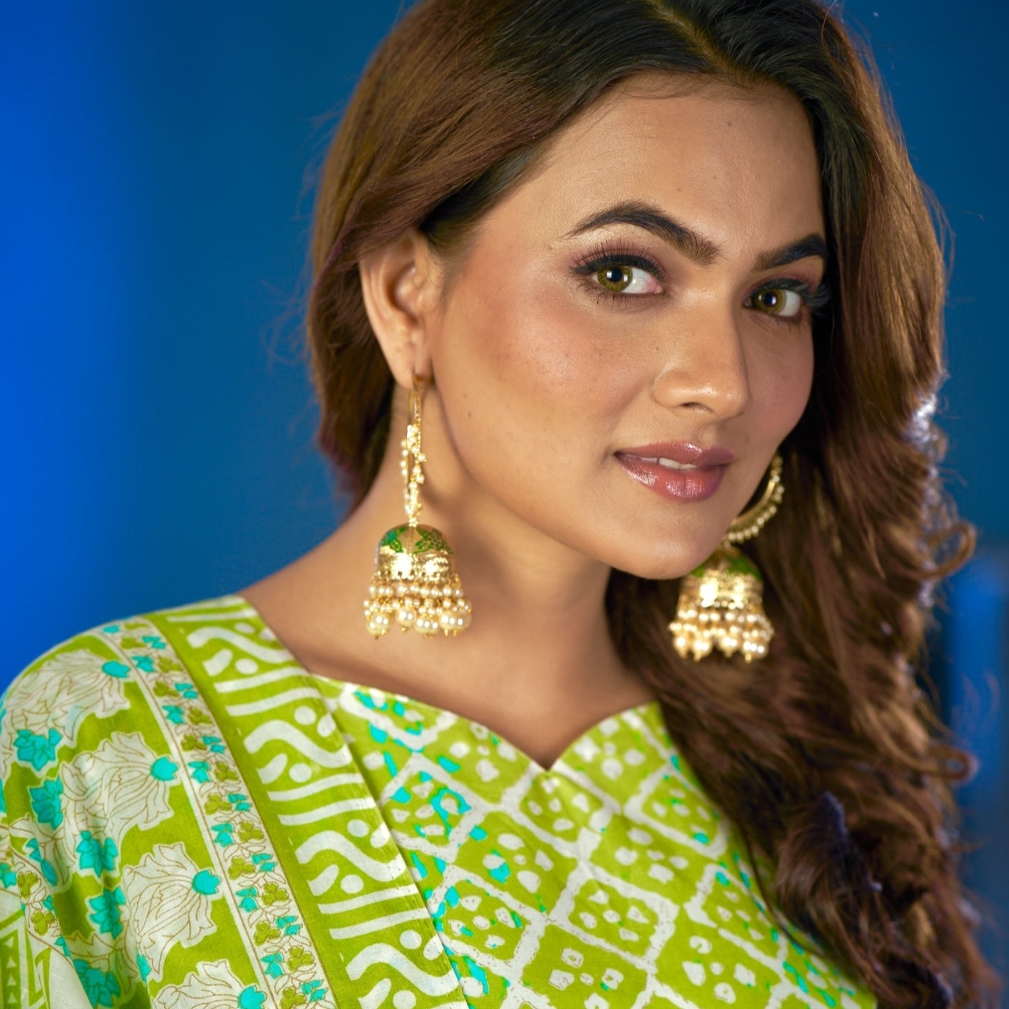 Yamini Bali Meenakari Jhumka Earrings - Green