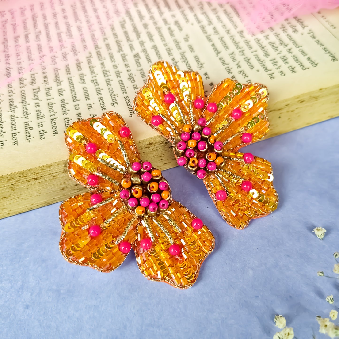 Juliana Crystal Hand Embroidered Earrings - Orange