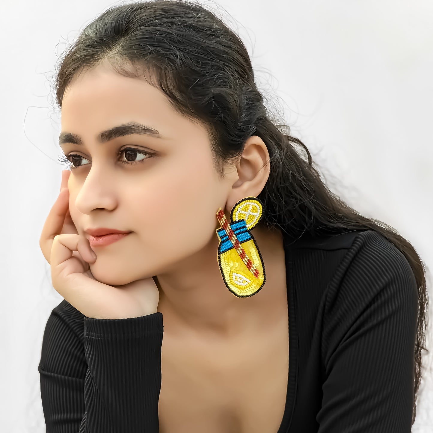 Minty Cocktail Hand Embroidered Earrings