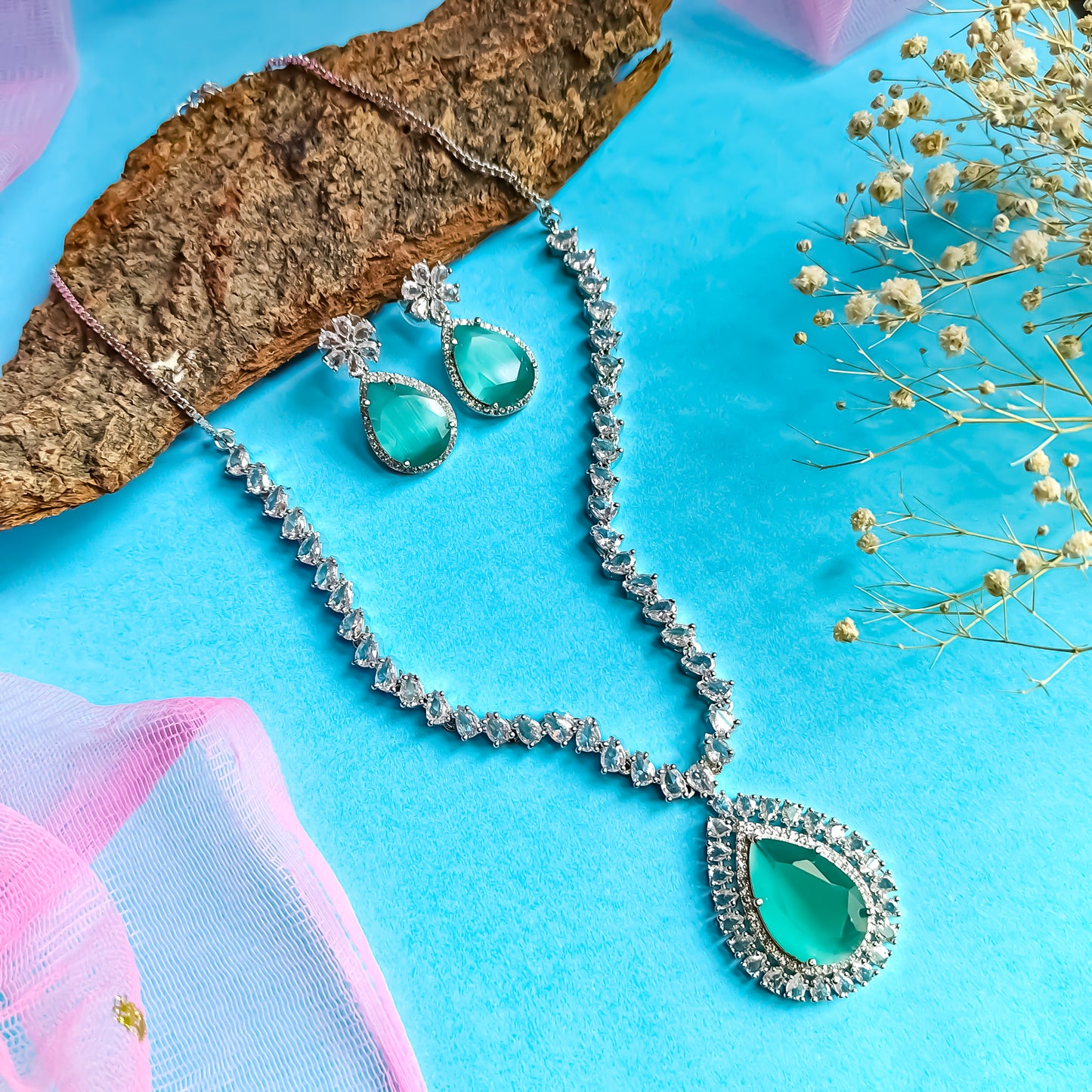 Elena Luxury AD Necklace Set Pastel Green