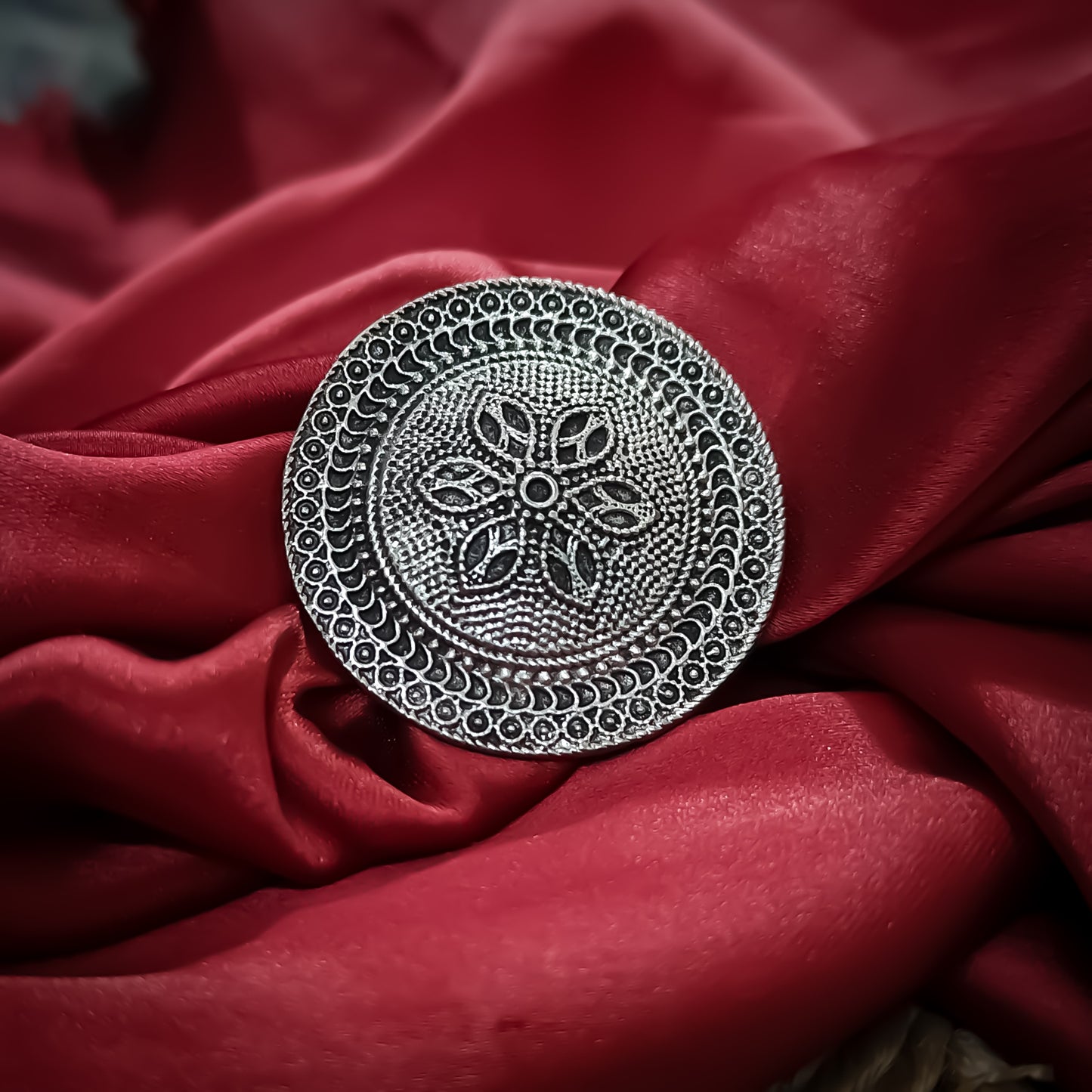 Slver Round Oxidised Adjustable Ring