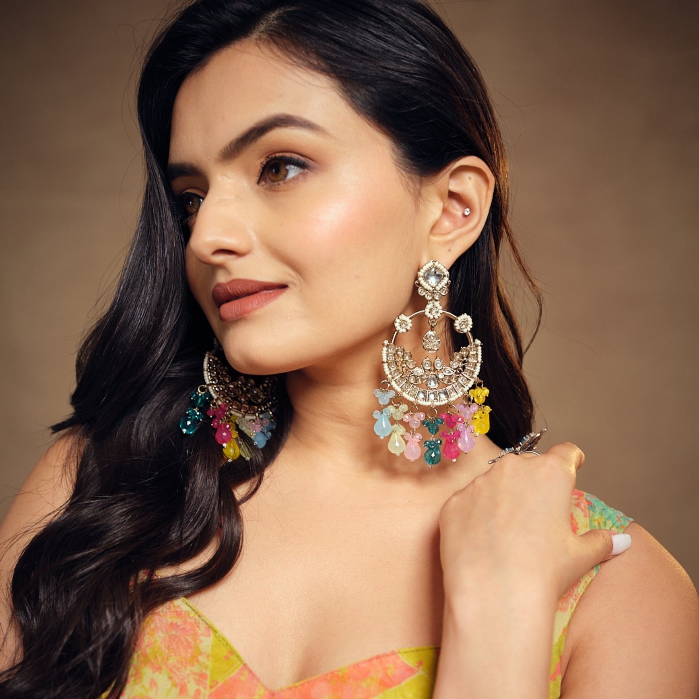 Mahira Kundan Chandbali Earrings - Multi