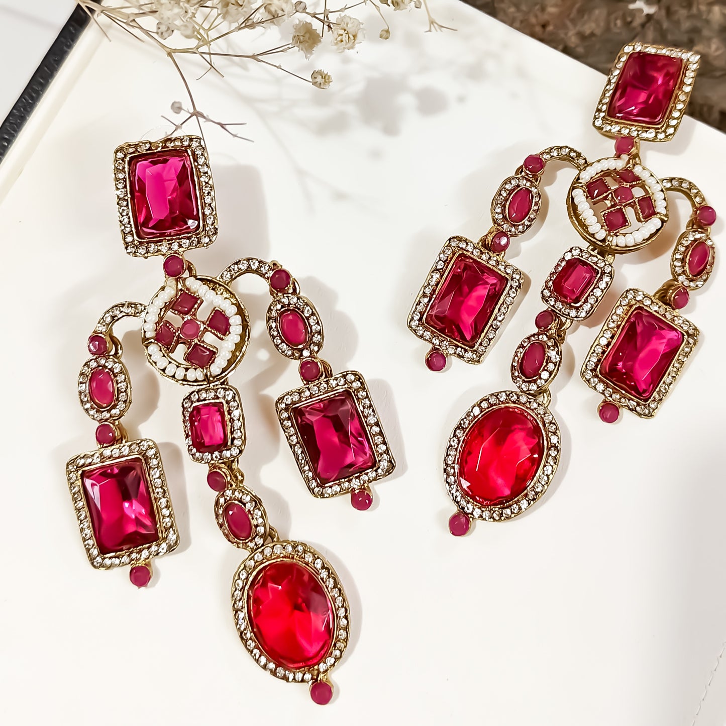 Ankita Inspired Drop Chandbali Earrings - Magenta Pink