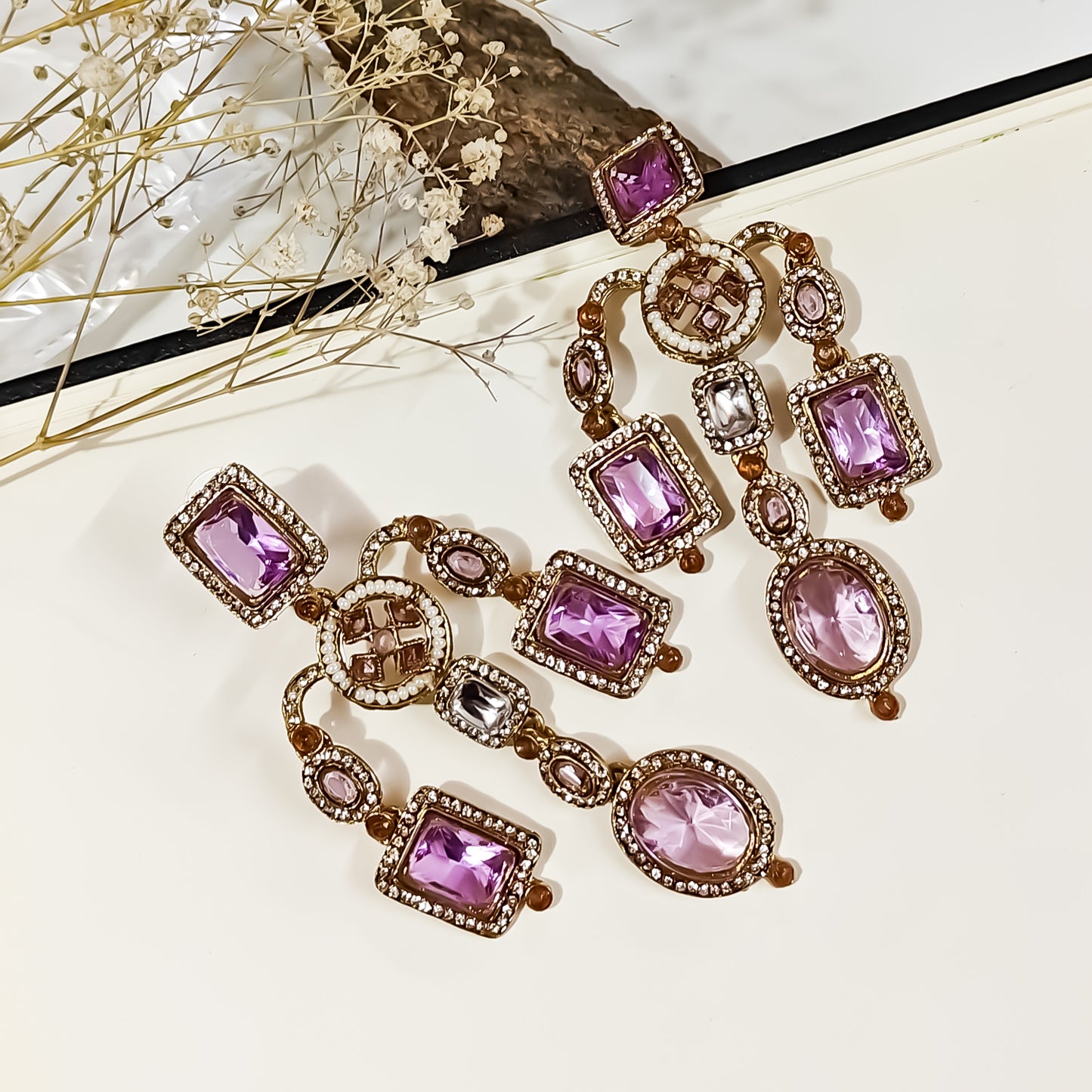 Ankita Inspired Drop Chandbali Earrings - Lavender