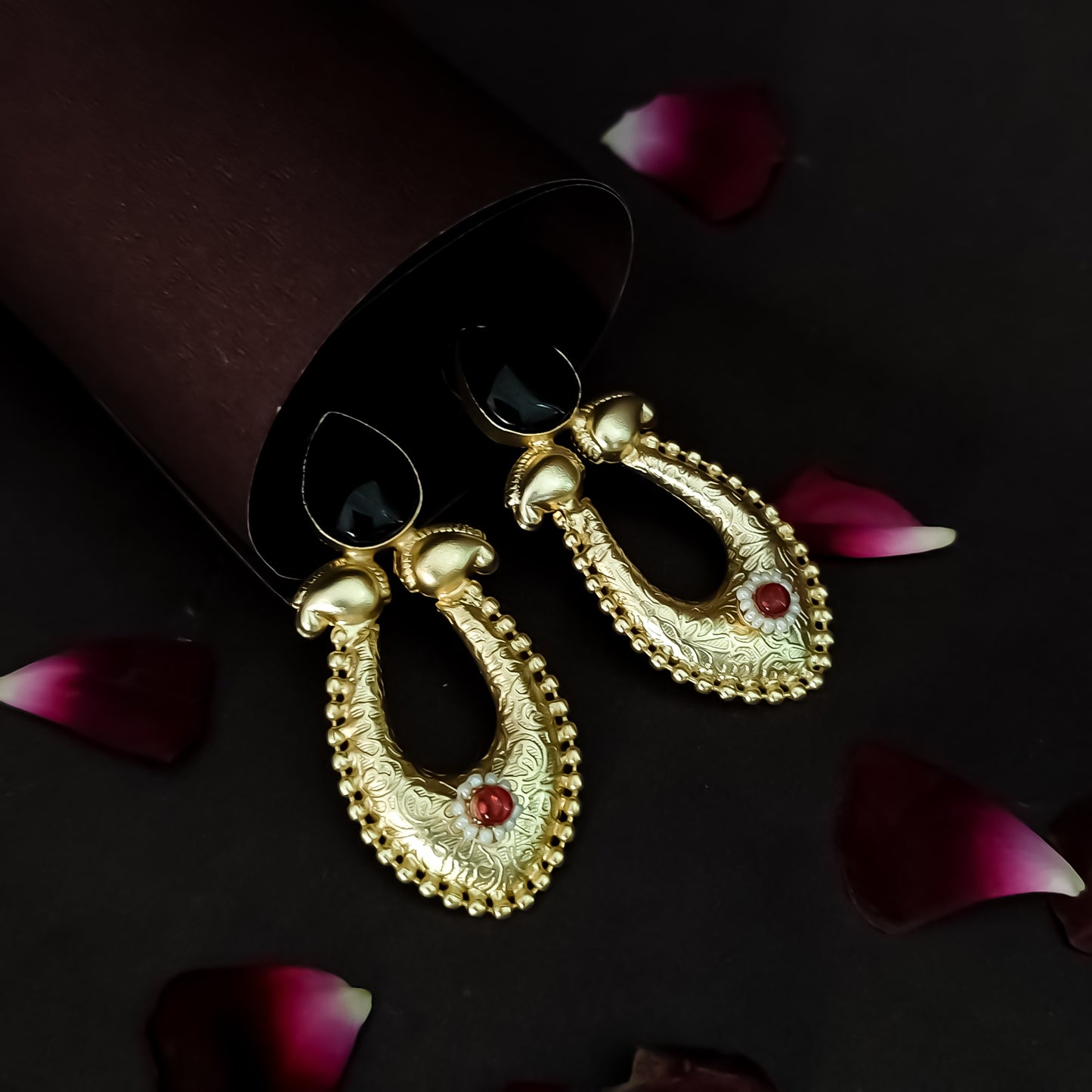Tashi Handcrafted Brass Chandbali Earrings - Black