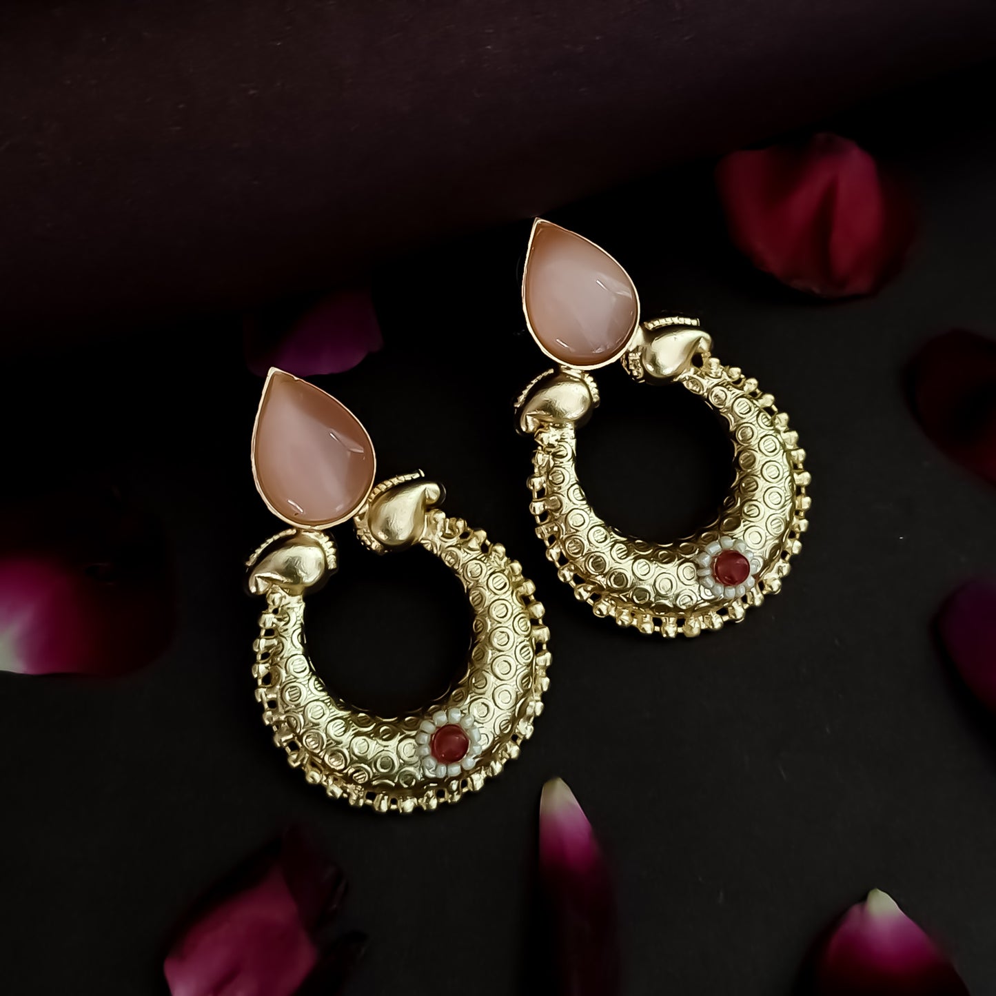 Shyla Handcrafted Brass Chandbali Earrings - Blush Pink