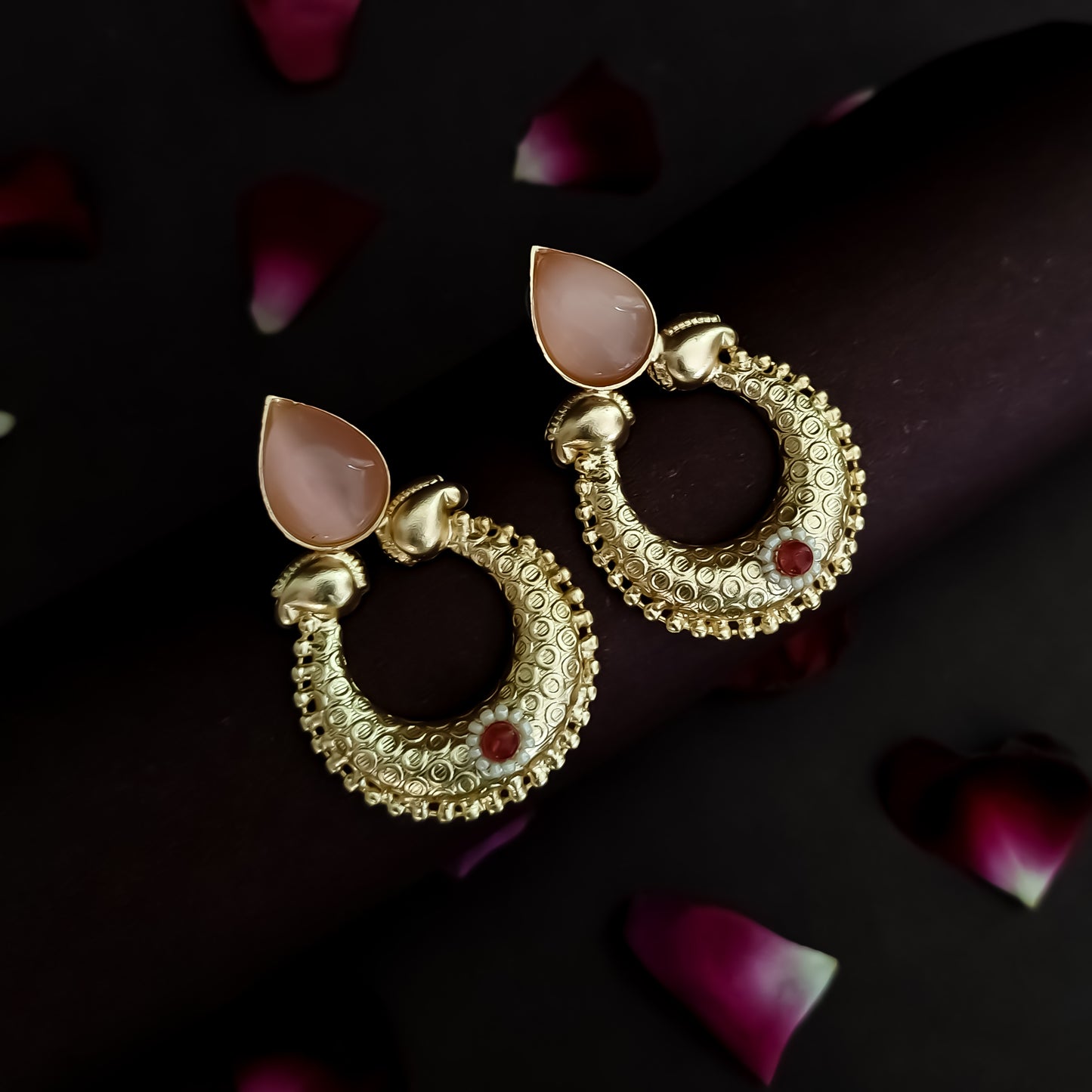 Shyla Handcrafted Brass Chandbali Earrings - Blush Pink