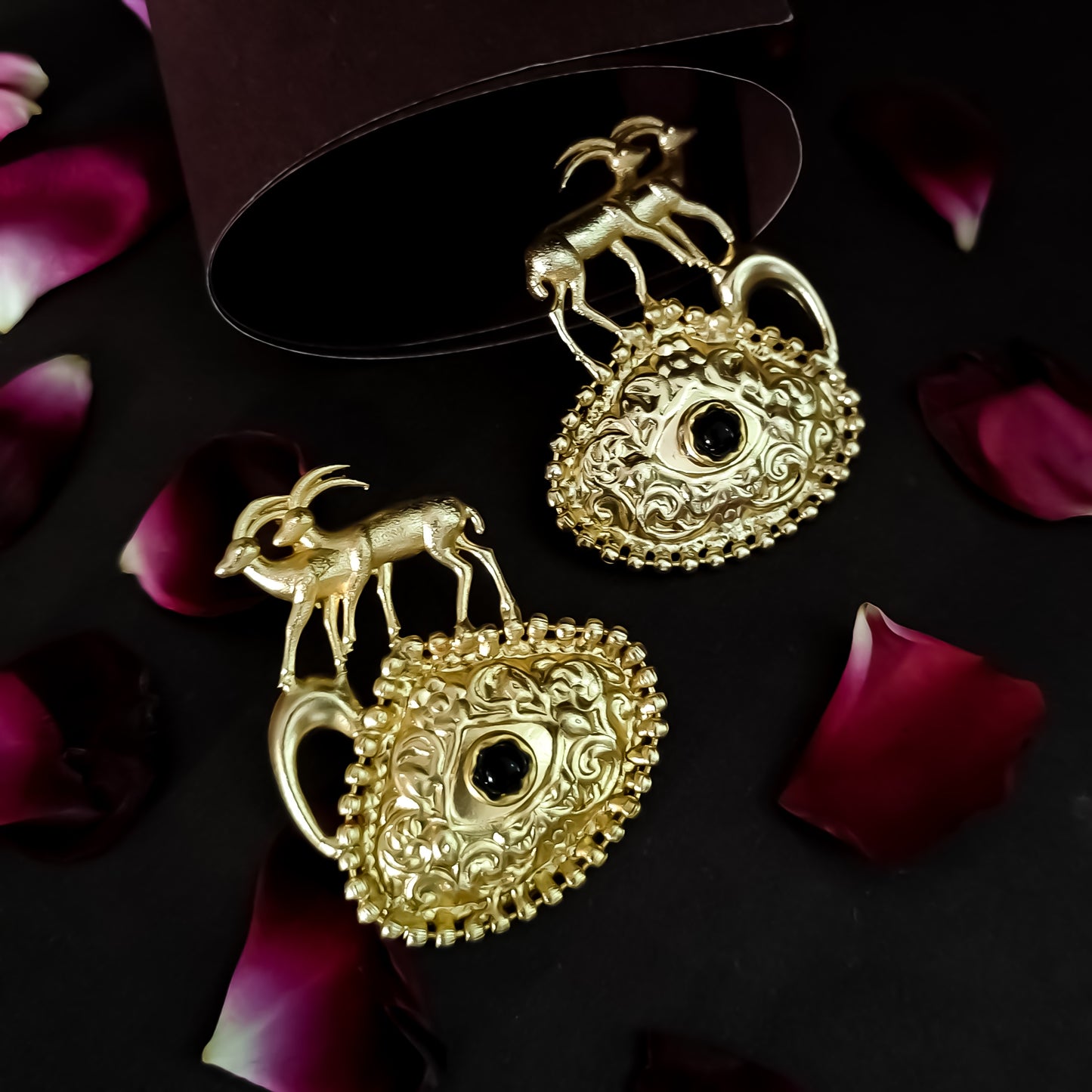 Saanvi Handcrafted Brass Earrings - Black