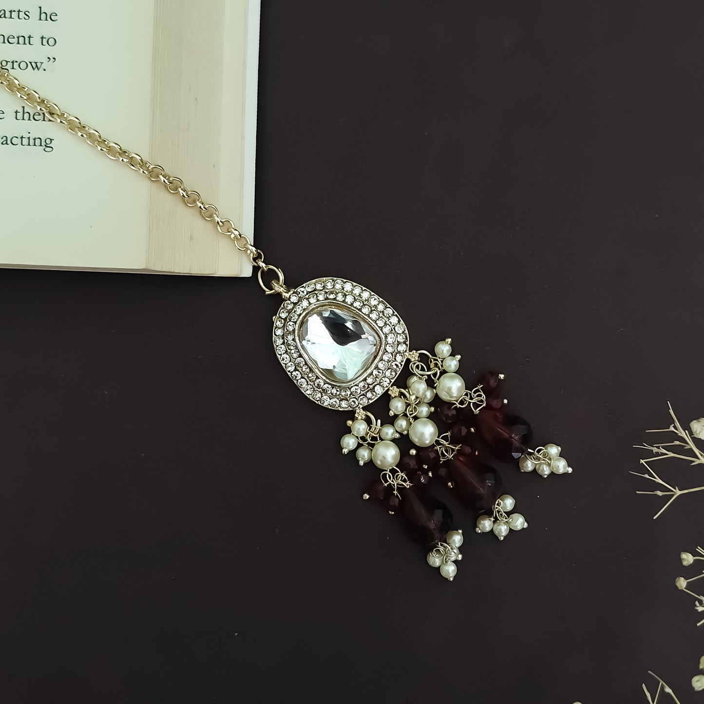 Anika Pearl Necklace Set - Maroon
