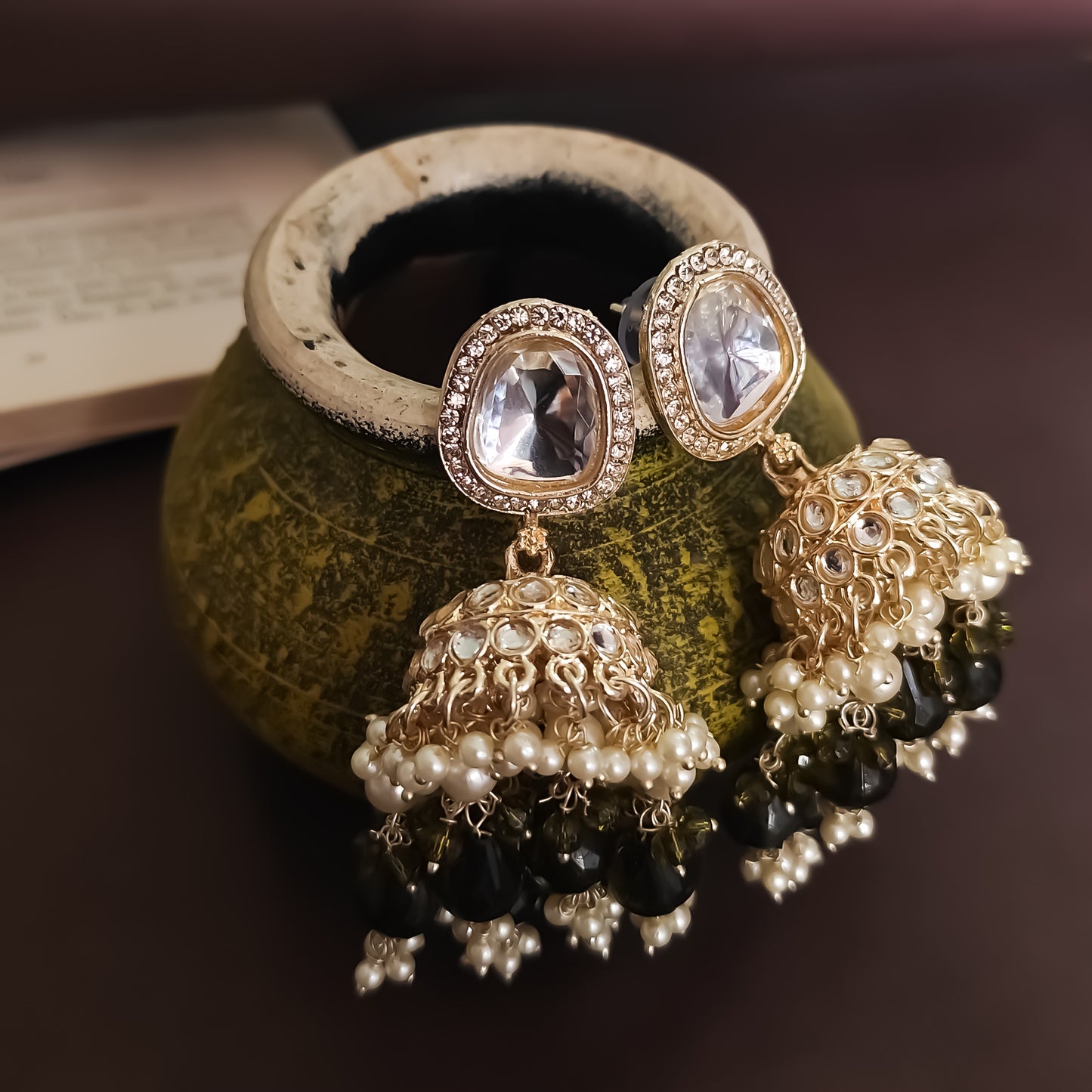 Anika Pearl Necklace Set - Mehendi Green