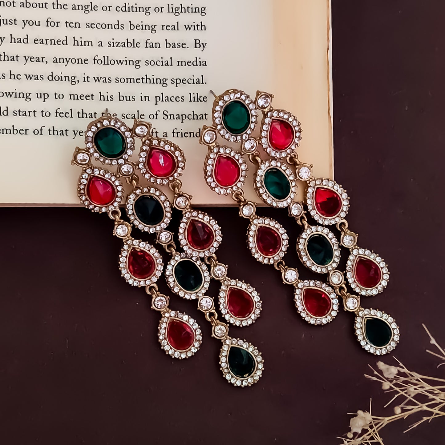 Anvi Dangler Lightweight Chandbali Earring- Pink & Green