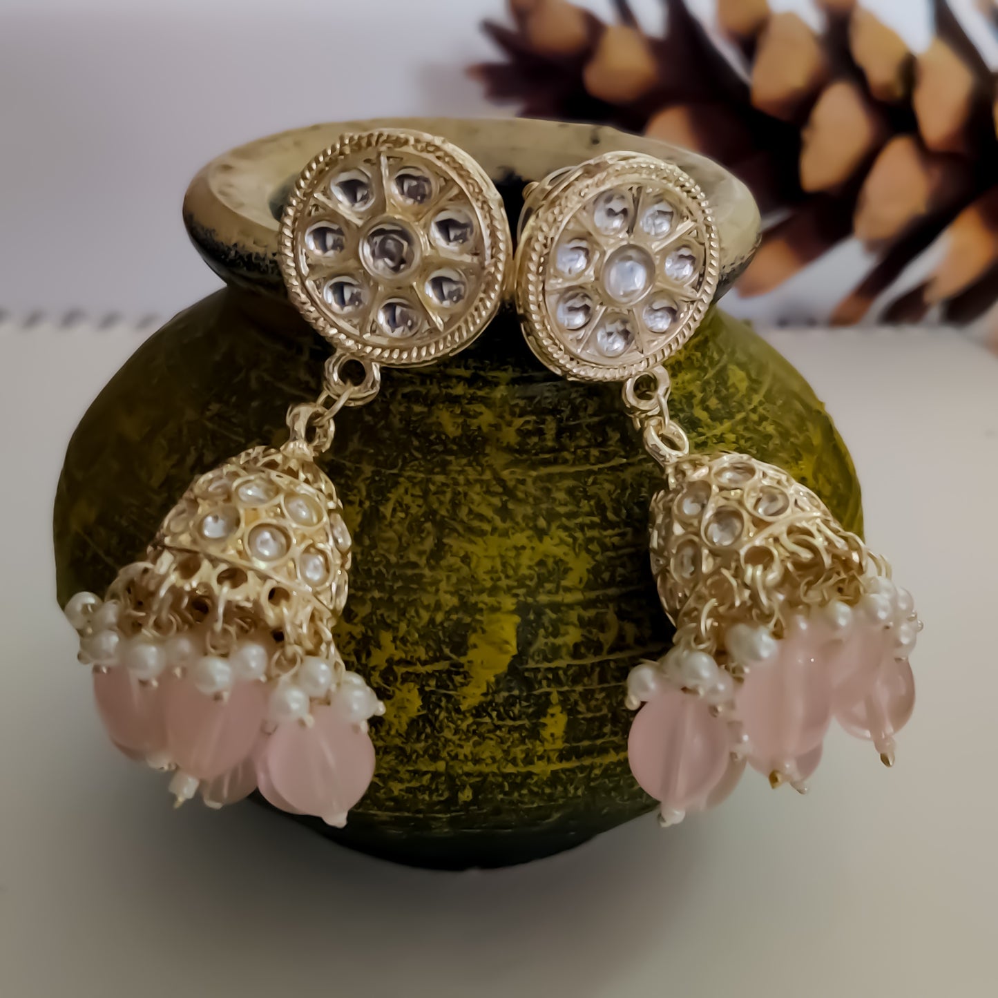 Pallavi kundan Necklace Set - Baby Pink