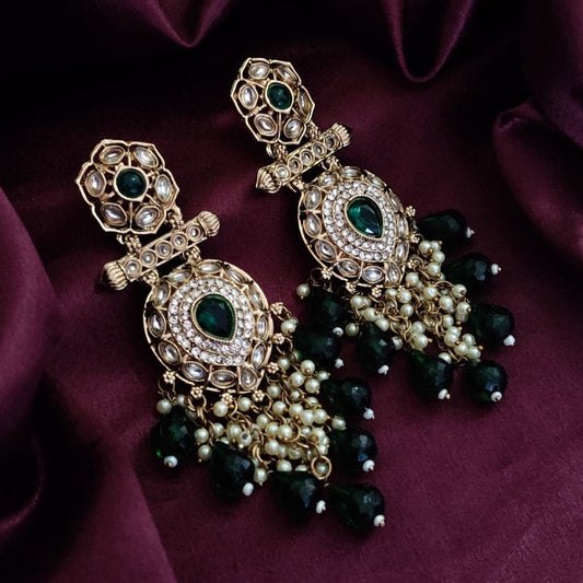 Mihika Kundan Chandbali Earrings - Emerald Green