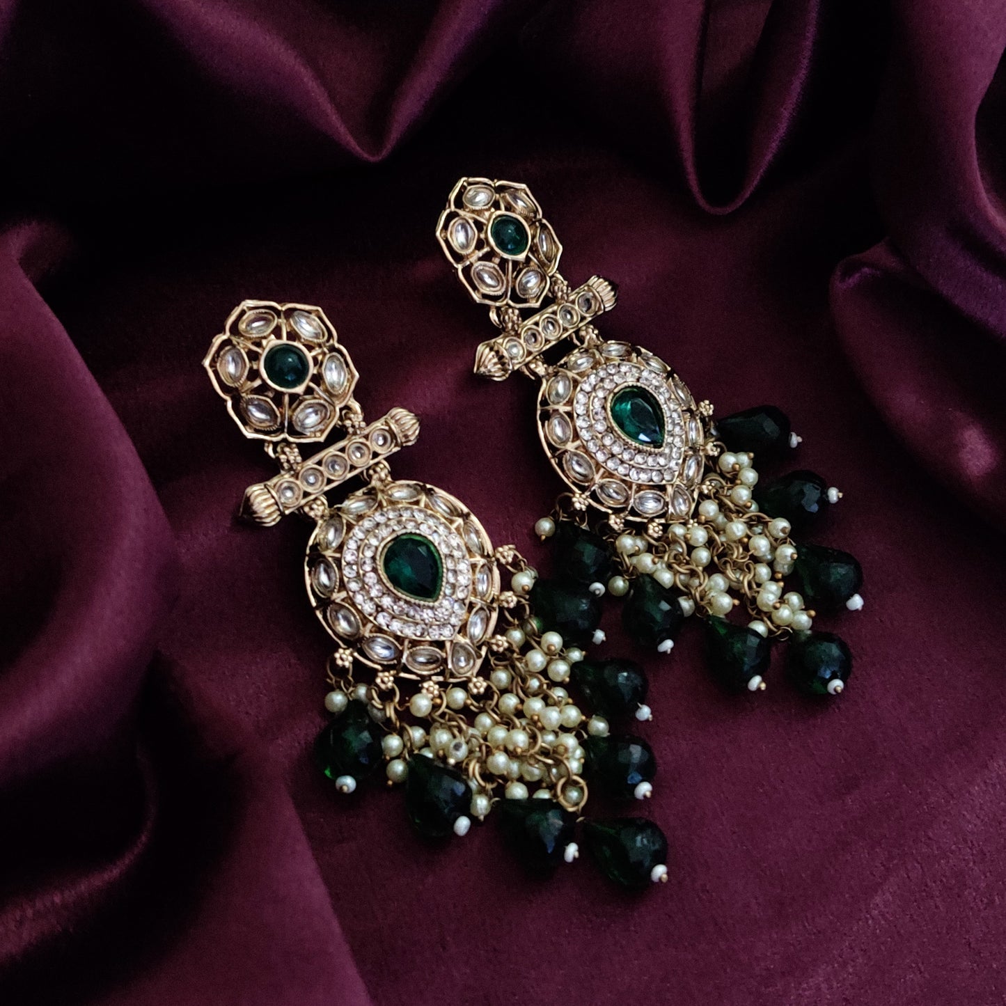 Mihika Chandbali Earrings - Emerald Green