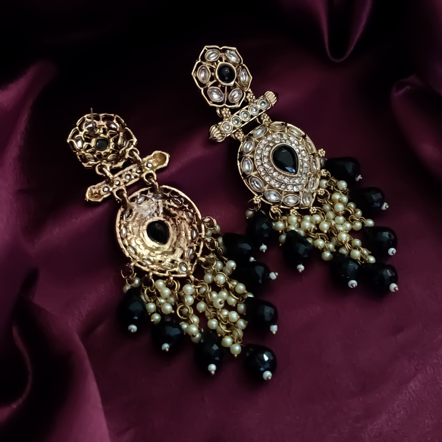 Mihika Kundan Chandbali Earrings - Black