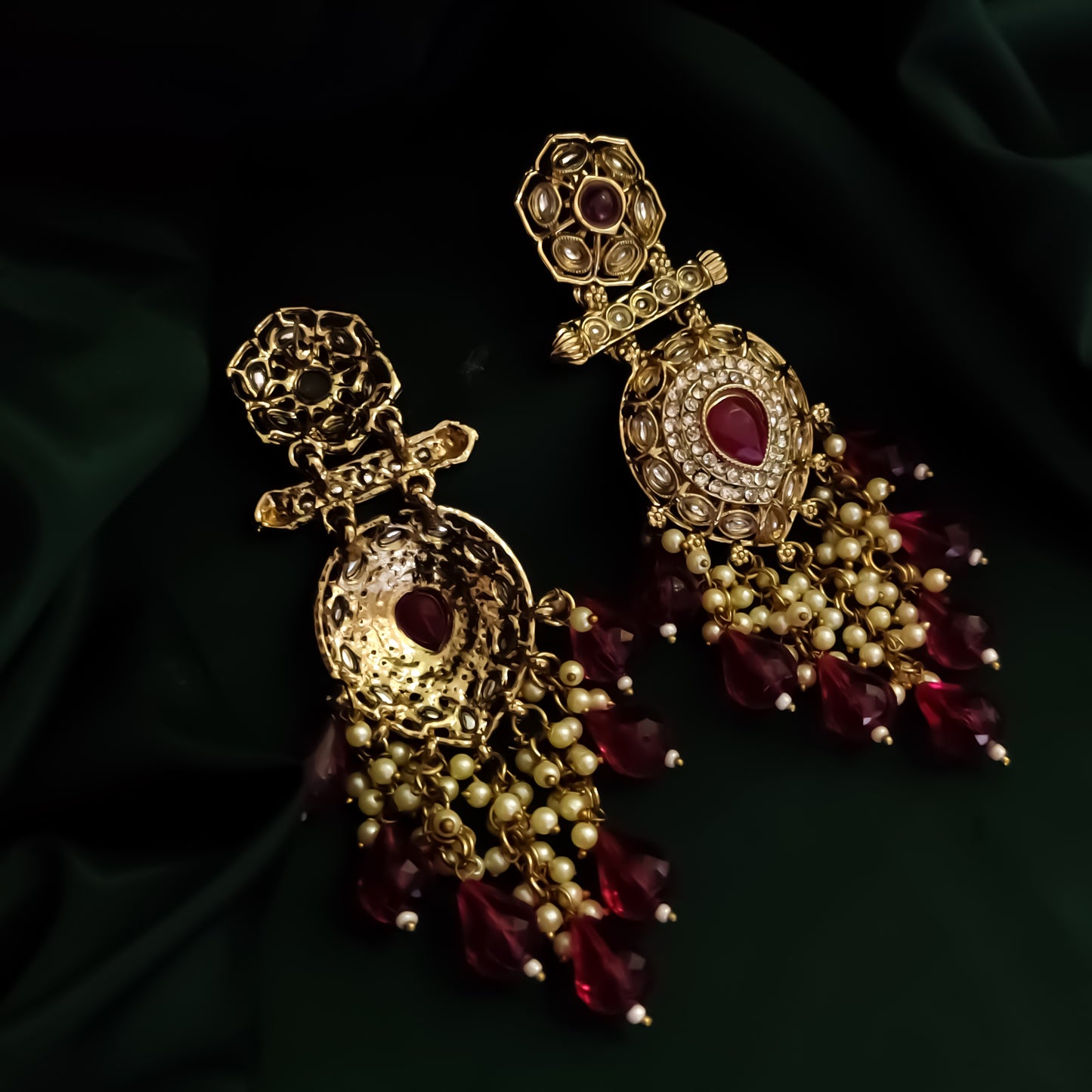 Mihika Chandbali Earrings - Wine