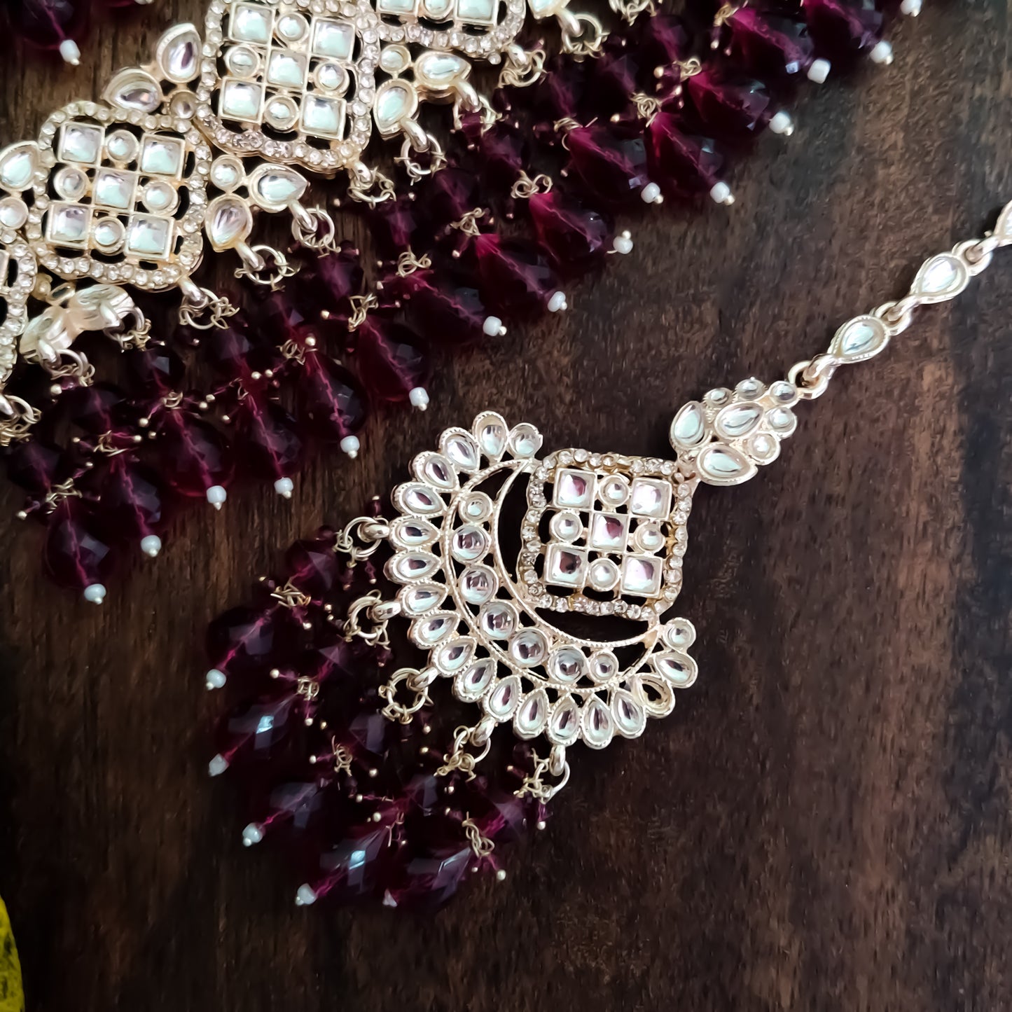 Raisha Kundan Necklace Set - Wine