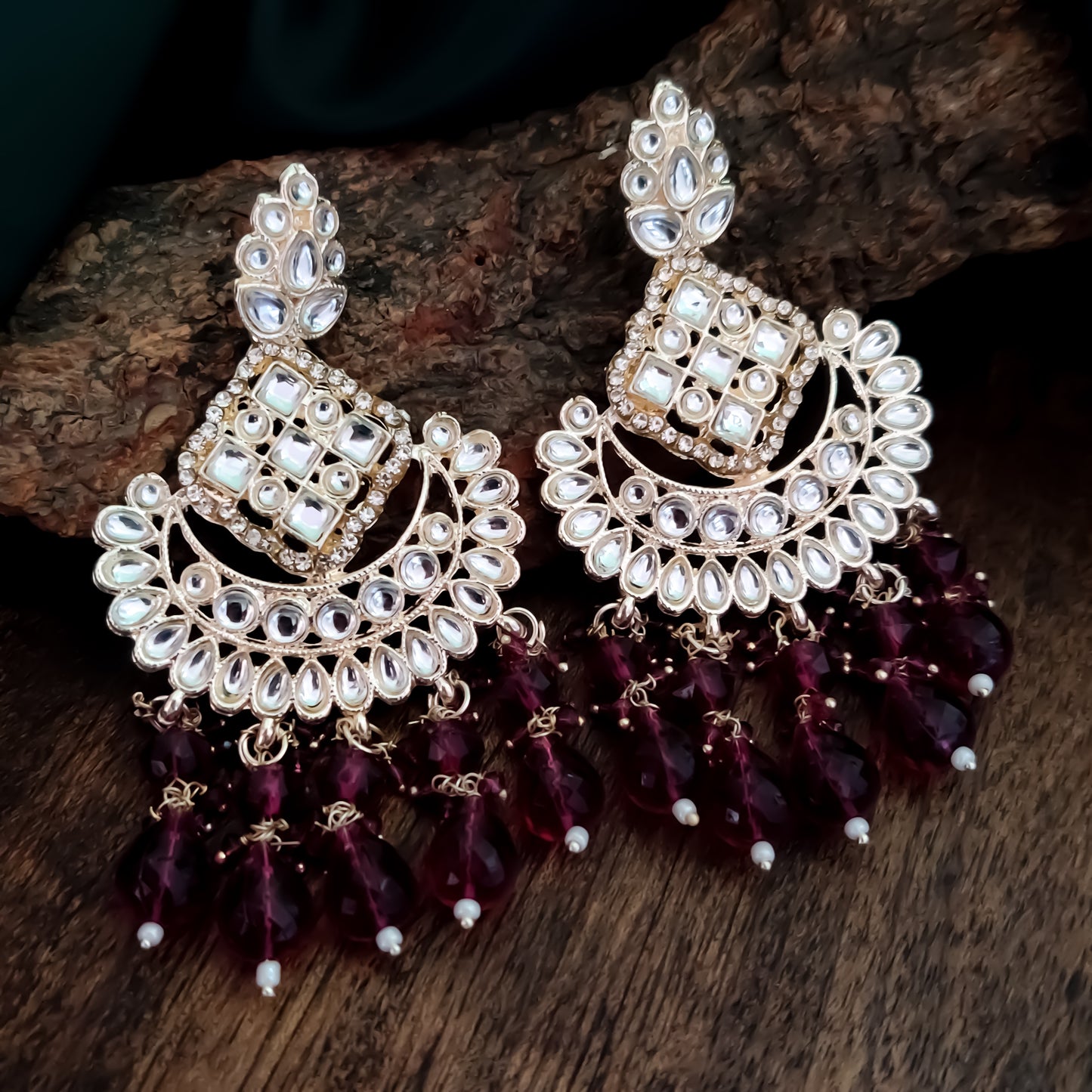 Raisha Kundan Necklace Set - Wine