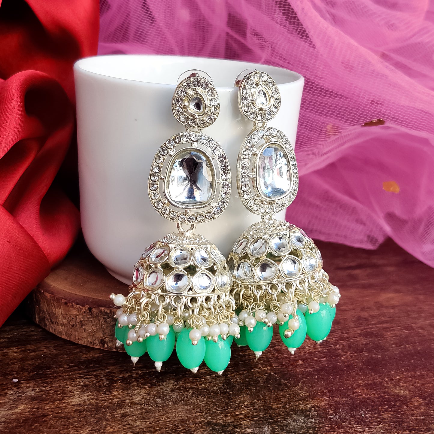 Devangini Jhumka Earrings - Mint Green