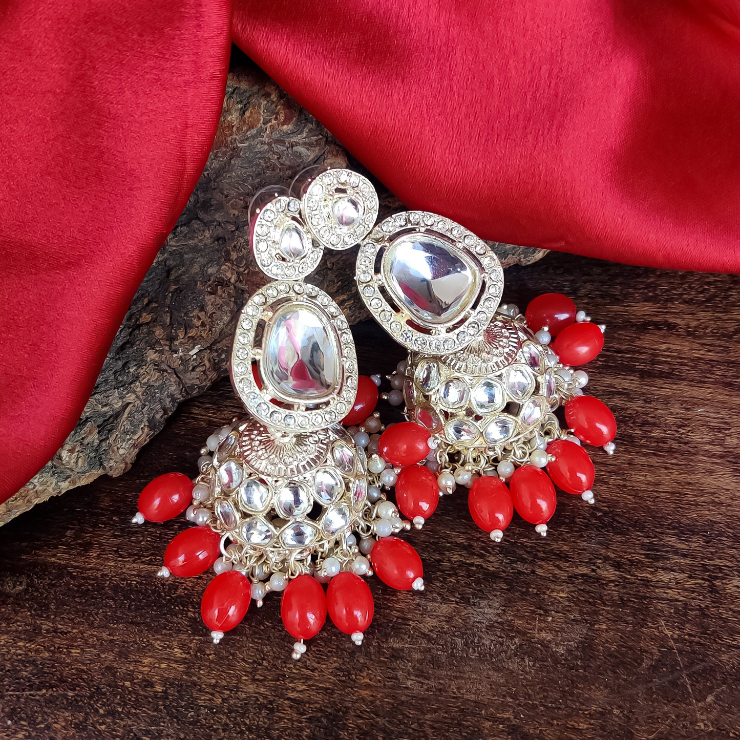Devangini Jhumka Earrings - Red