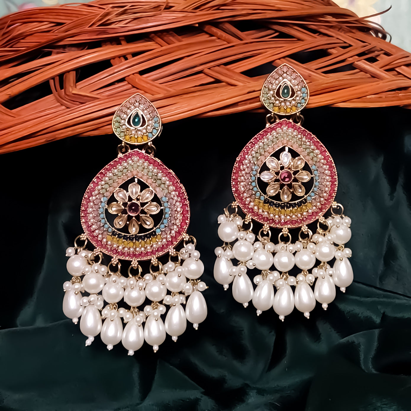 Zeenat Jadau Chandbali Earrings- Multi