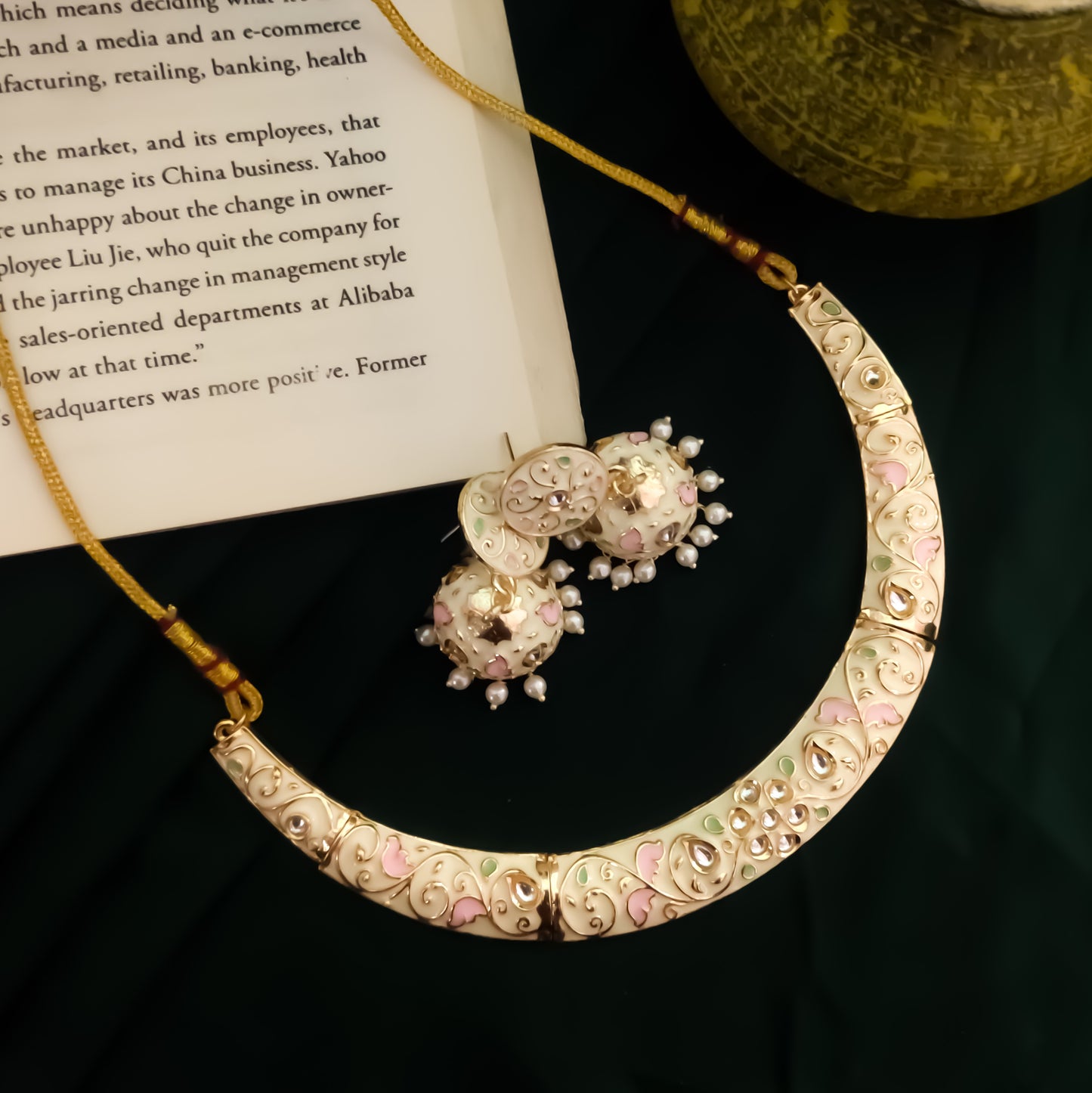 Ridhima Meenakari Hasli Necklace Set - Ivory