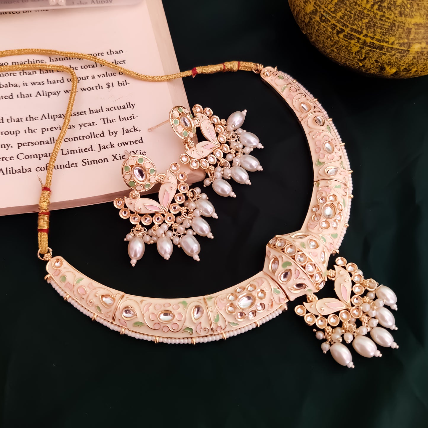 Daraksha Meenakari Hasli Necklace Set - Ivory/Golden