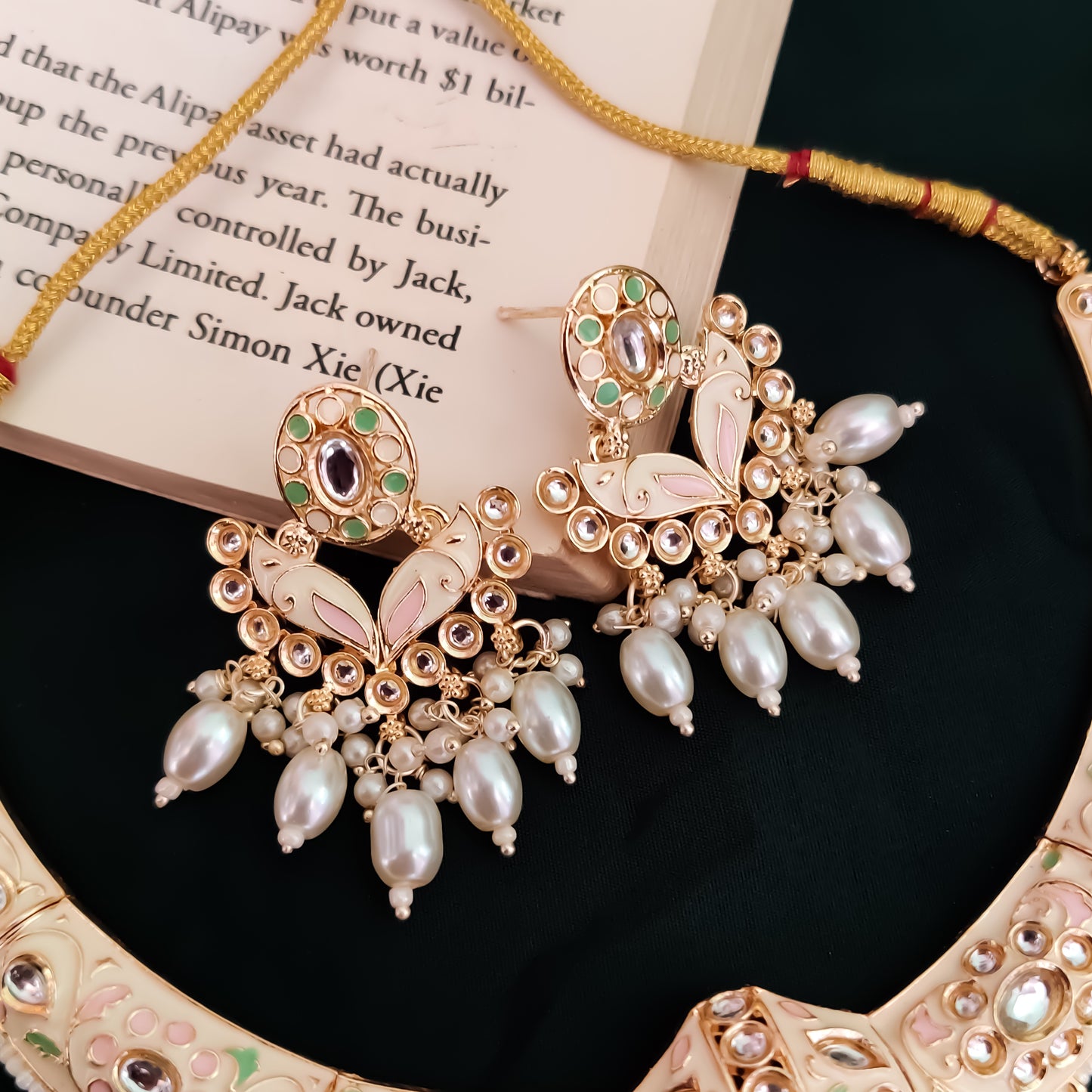 Daraksha Meenakari Hasli Necklace Set - Ivory/Golden