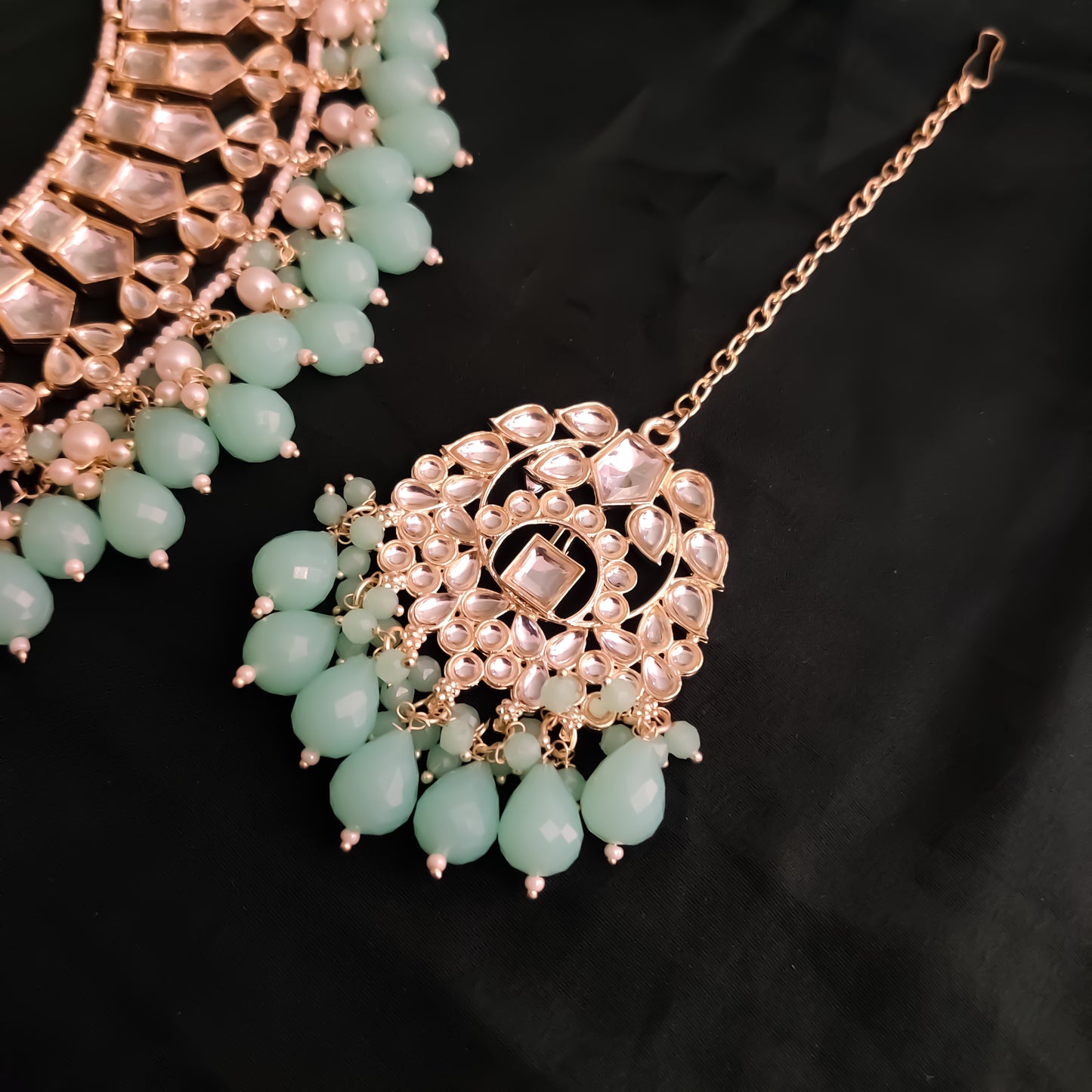 Kirat Kundan Necklace Set - Mint Green