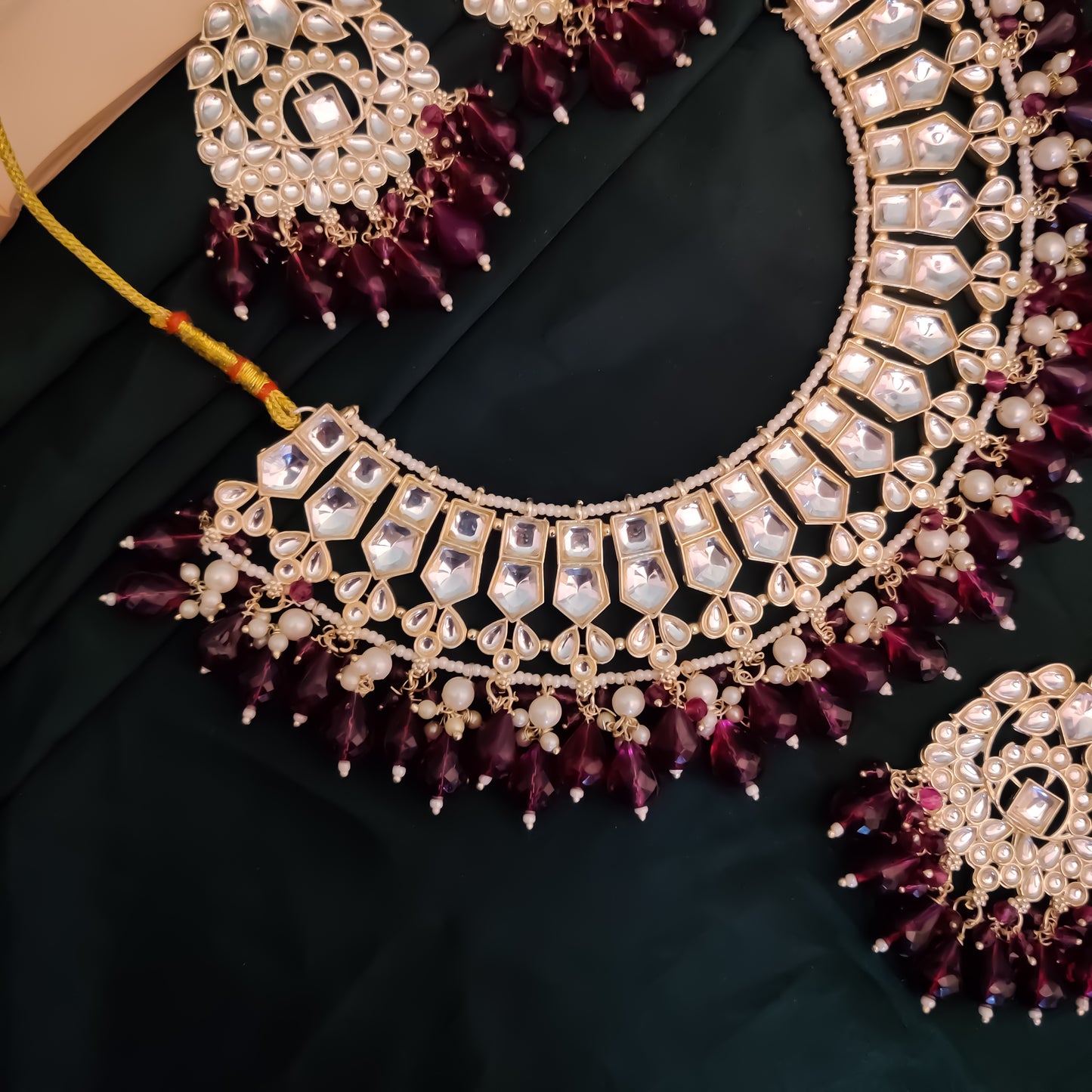 Kirat Kundan Necklace Set - Wine