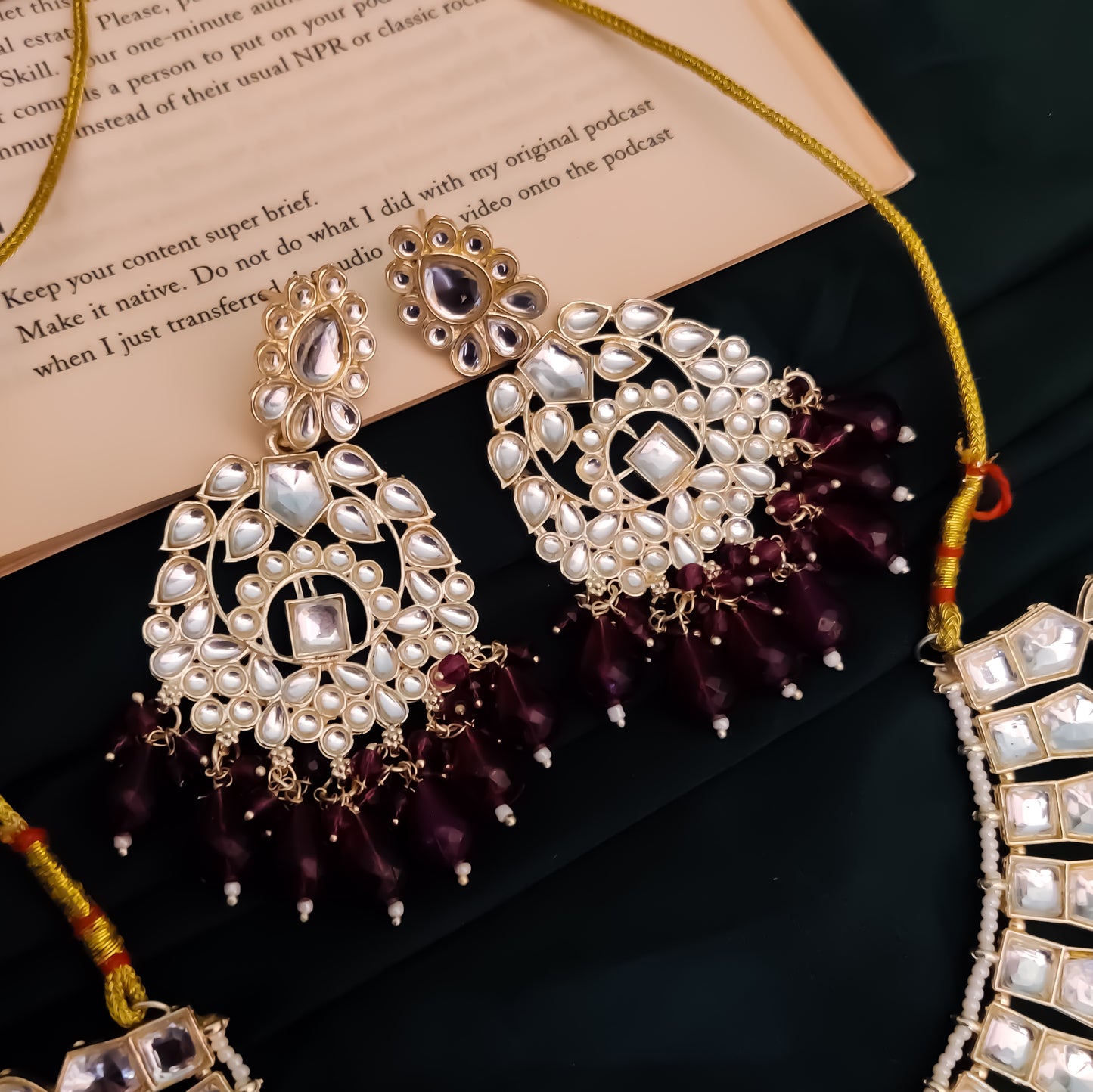Kirat Kundan Necklace Set - Wine