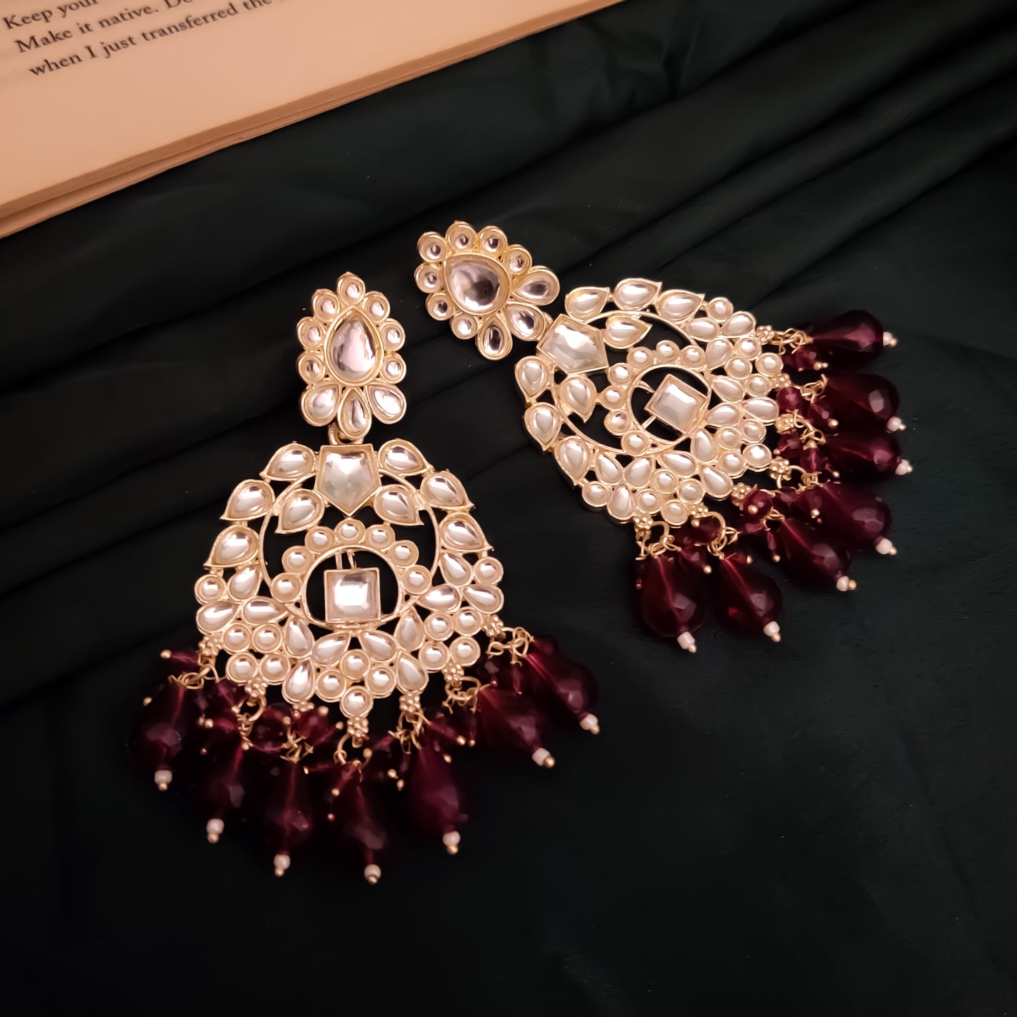 Kirat Kundan Necklace Set - Wine
