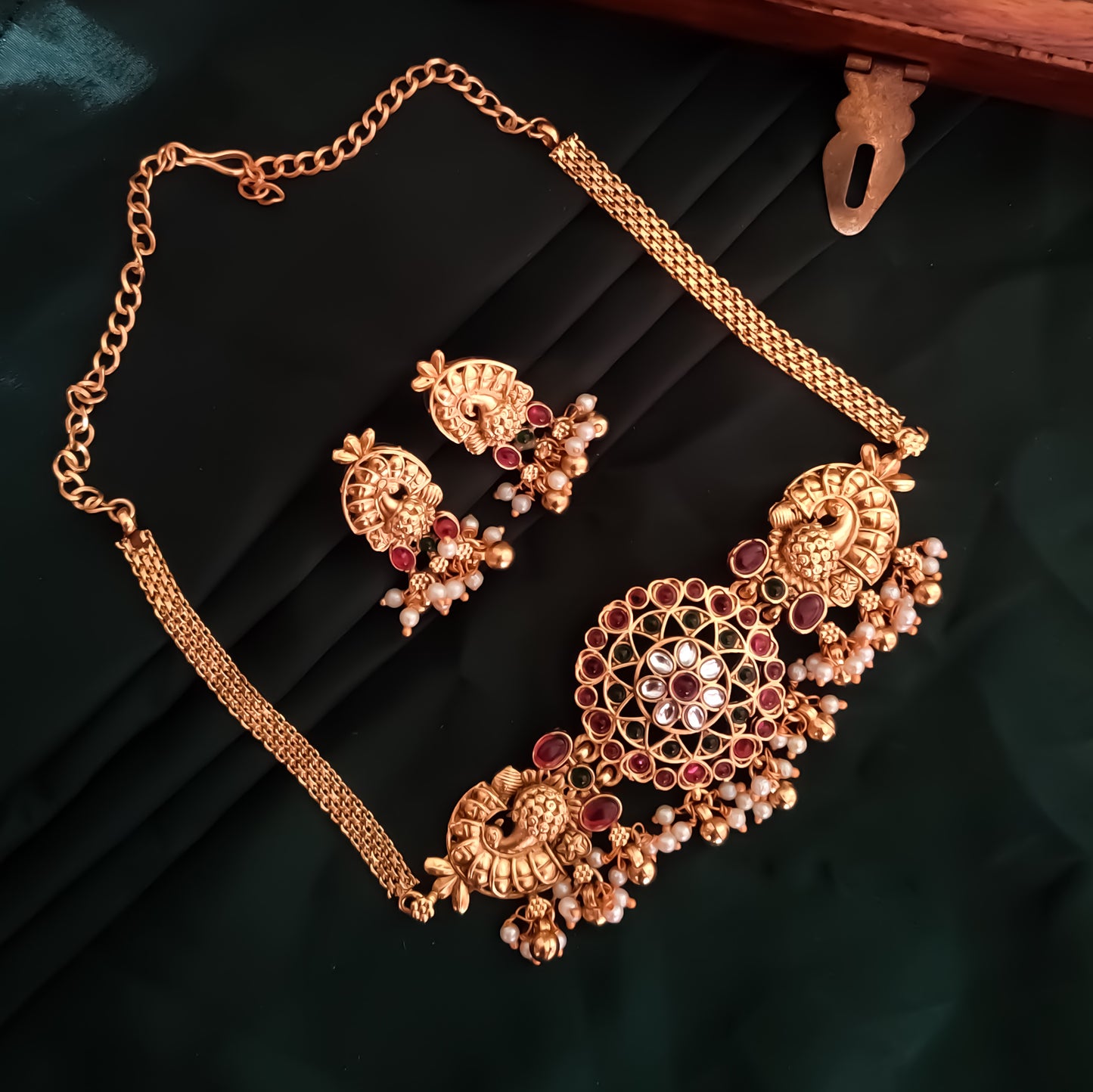 Velina Peacock Choker Necklace Set with Jhumka