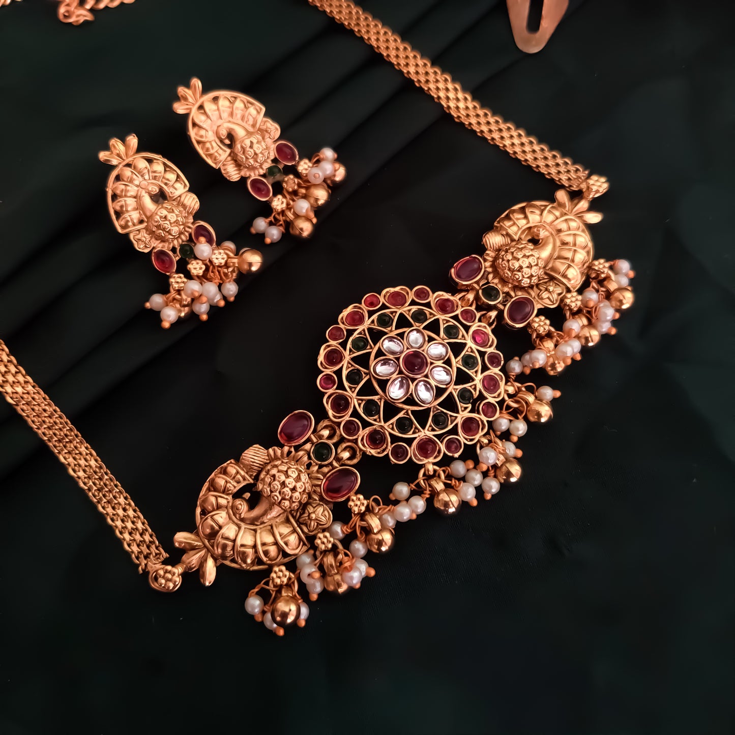Velina Peacock Choker Necklace Set with Jhumka