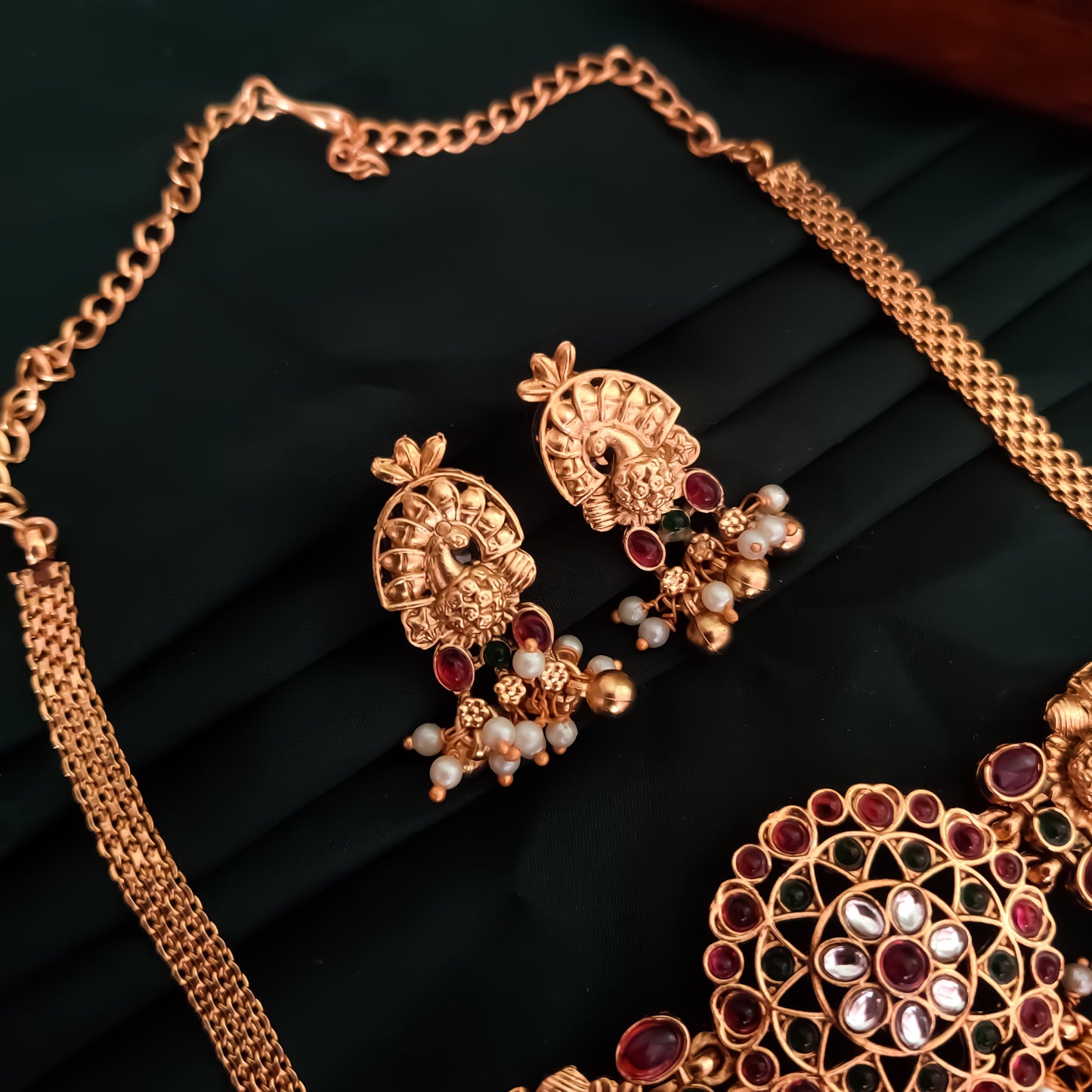 Velina Peacock Choker Necklace Set with Jhumka
