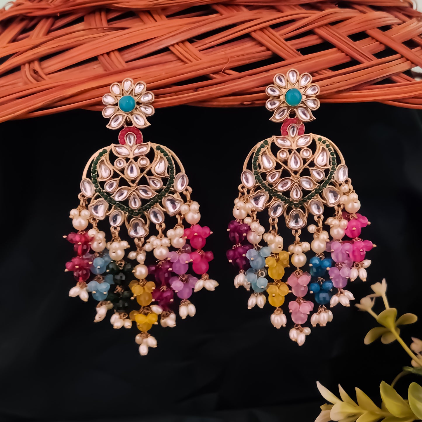 Aayat Kundan Pearl Chandbali Earrings - Multi