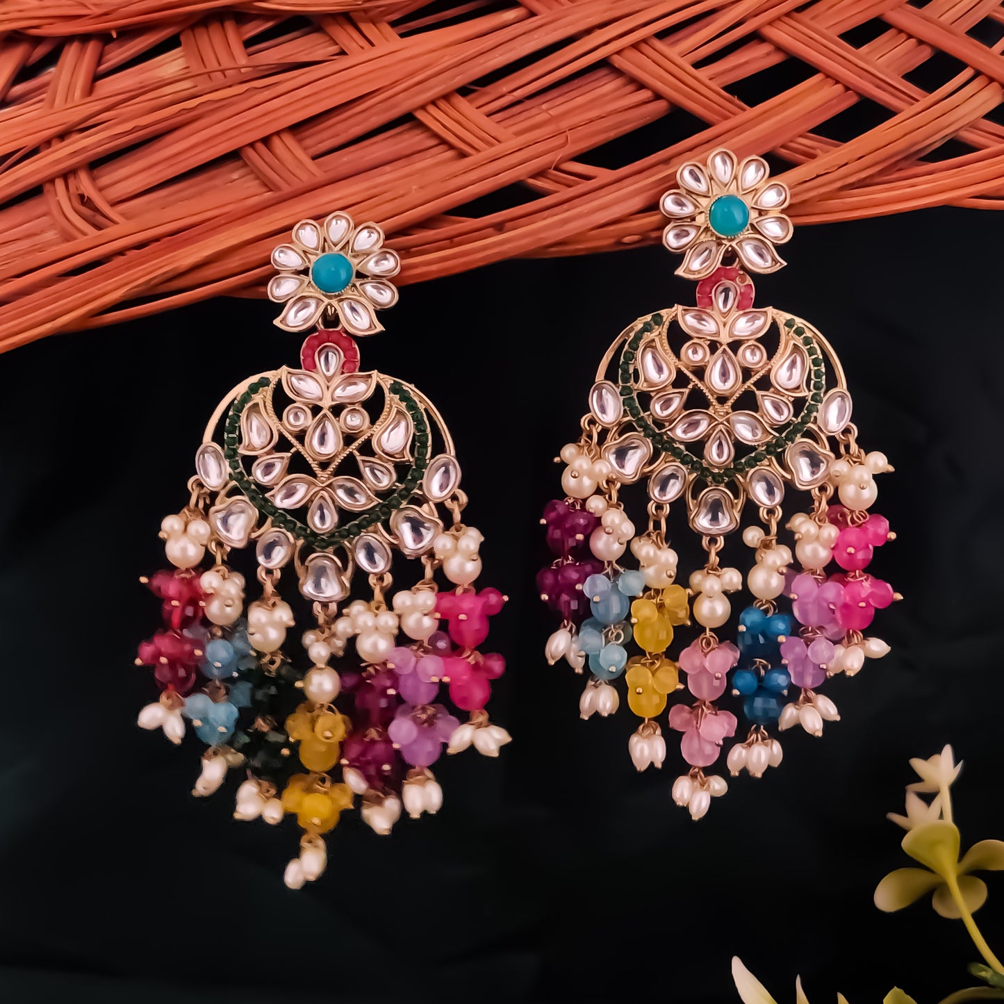 Aayat Kundan Pearl Chandbali Earrings - Multi