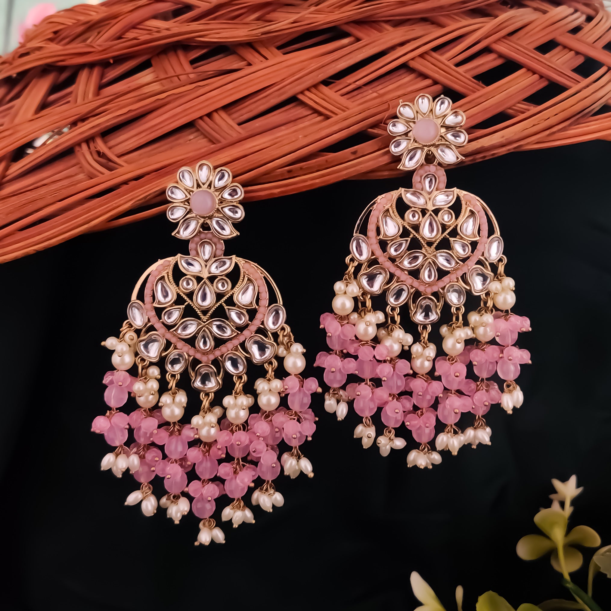Aayat Kundan Pearl Chandbali Earrings Baby Pink – The Shopping Tree
