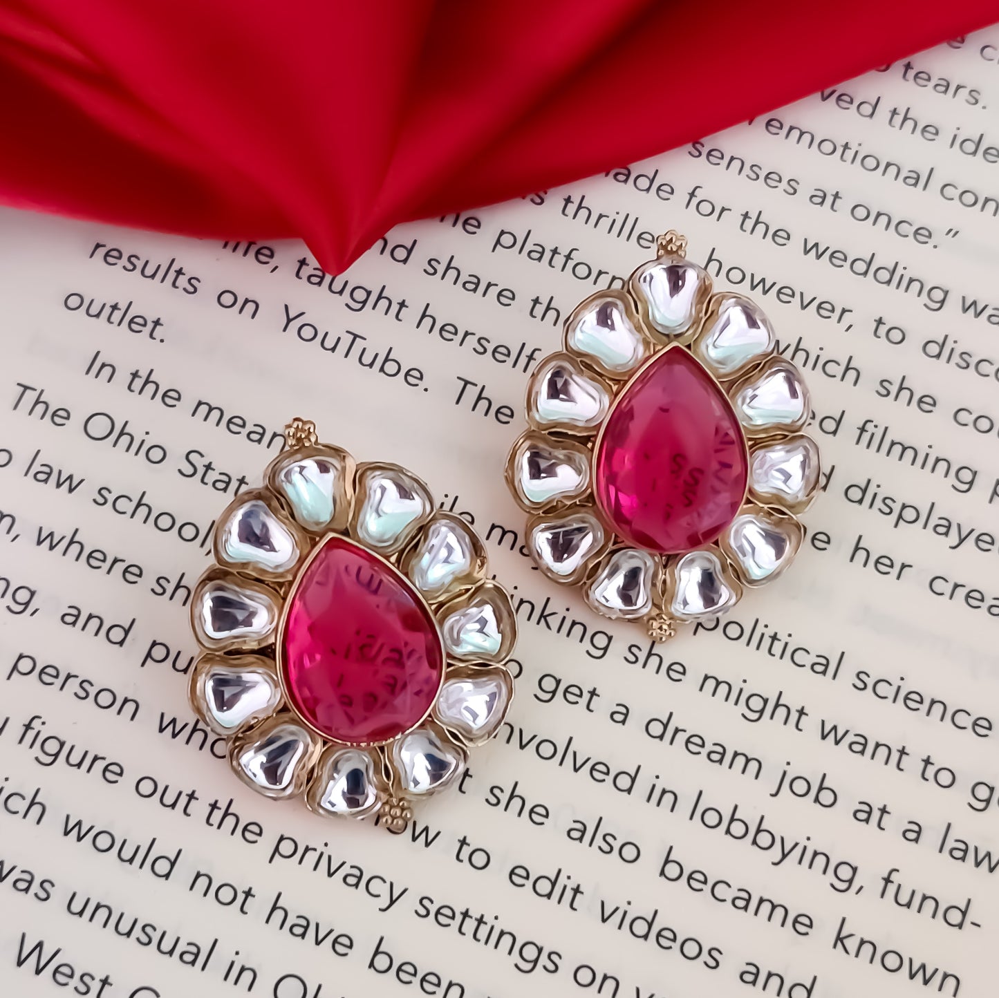 Nibedita Kundan Stud Earring - Hot Pink