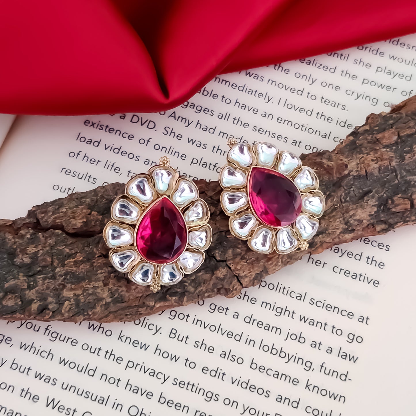 Nibedita Kundan Stud Earring - Hot Pink