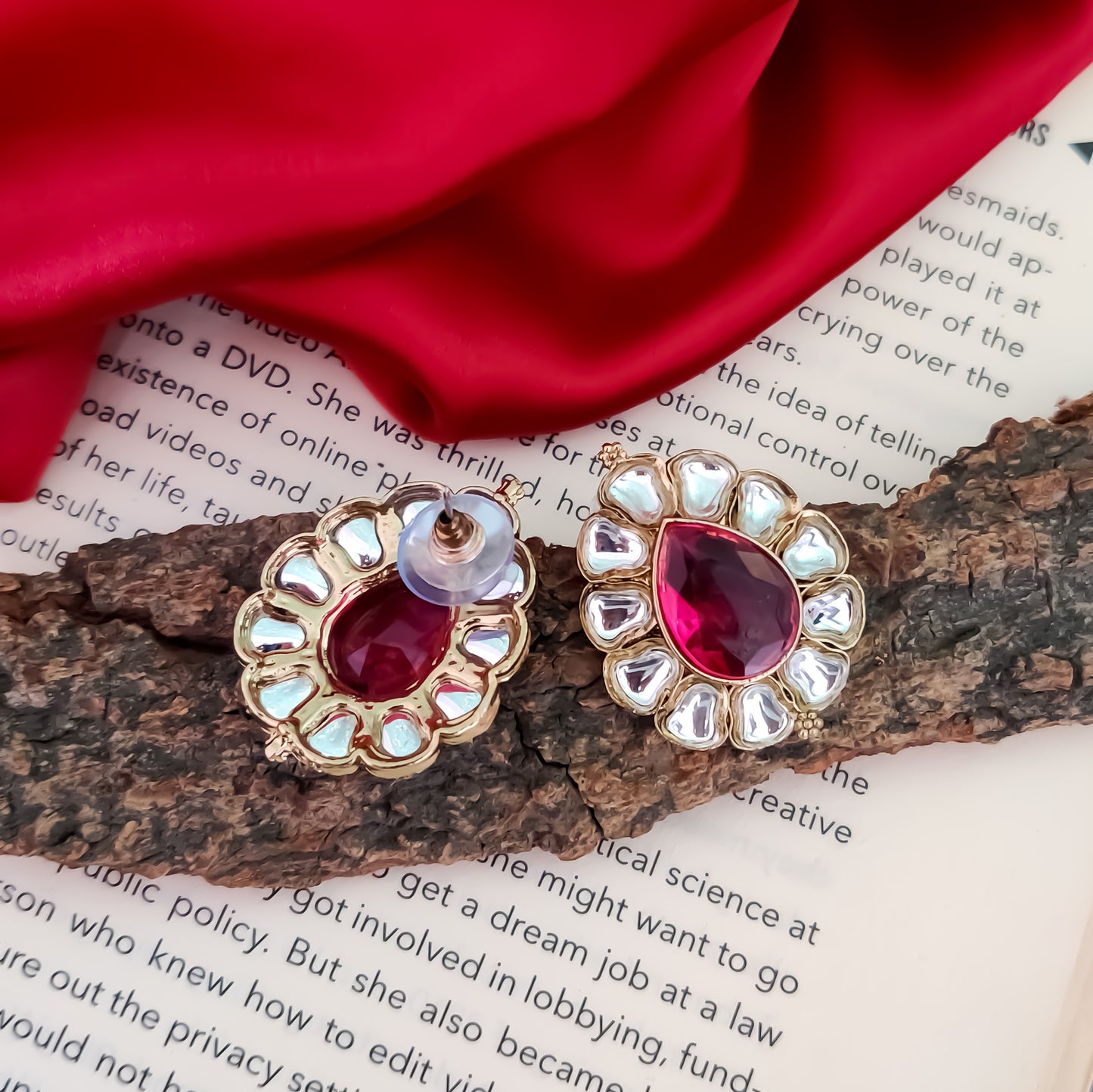 Nibedita Kundan Stud Earring - Hot Pink