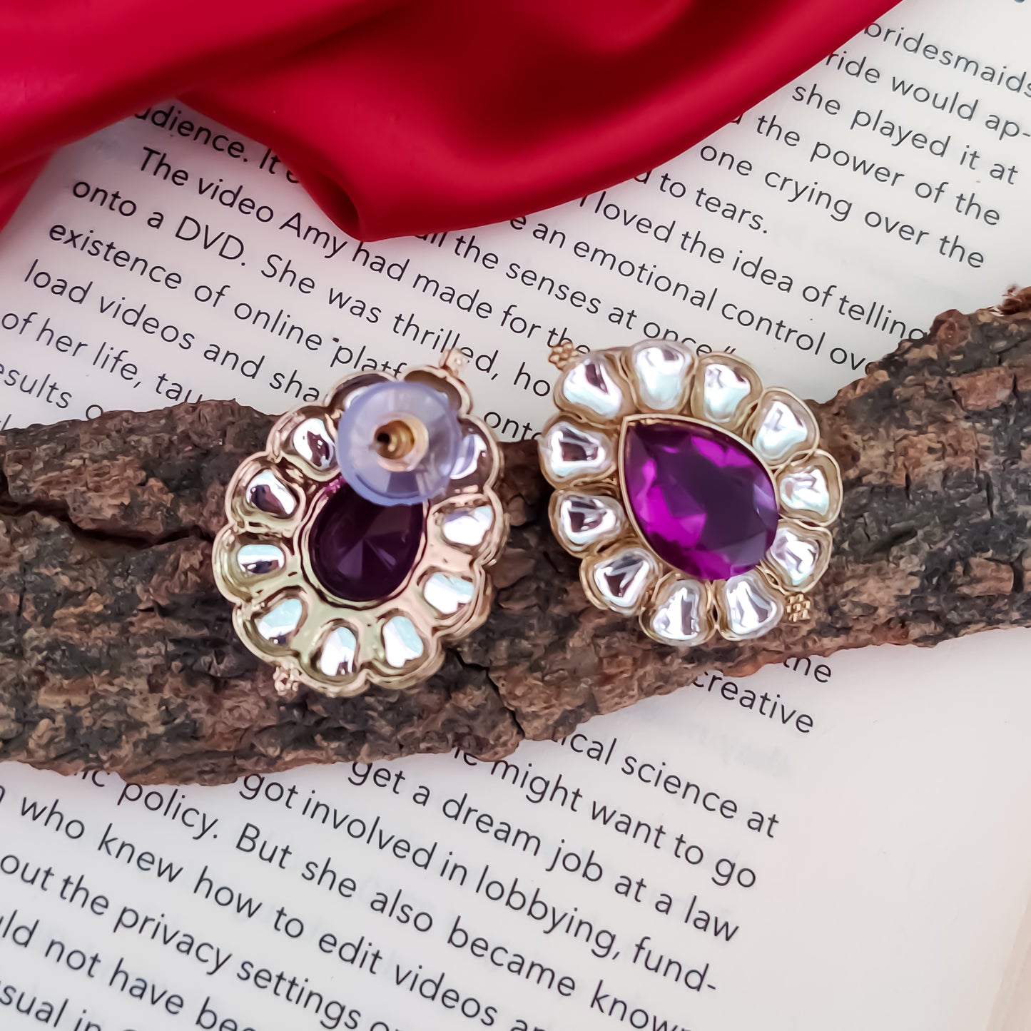 Nibedita Kundan Stud Earring - Purple