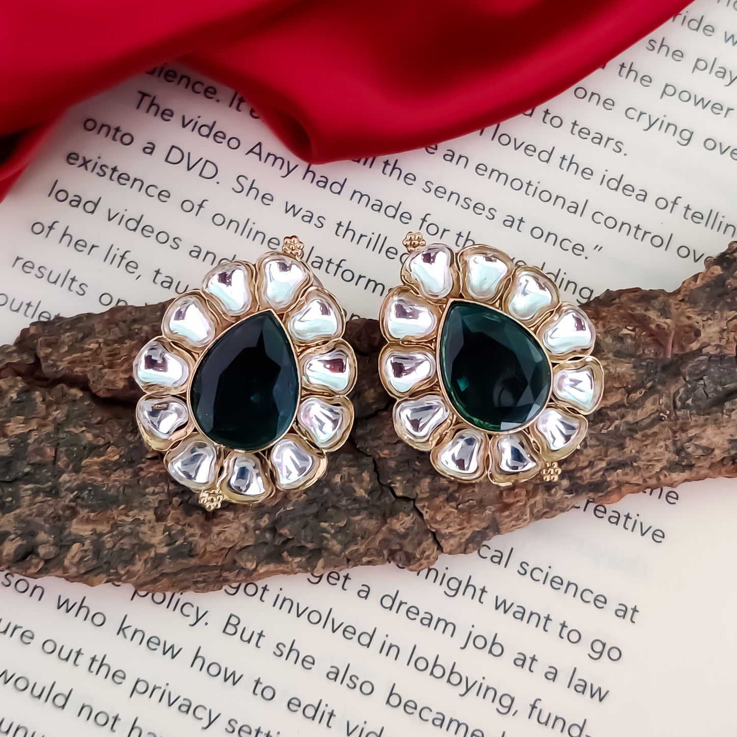 Nibedita Kundan Stud Earring - Green